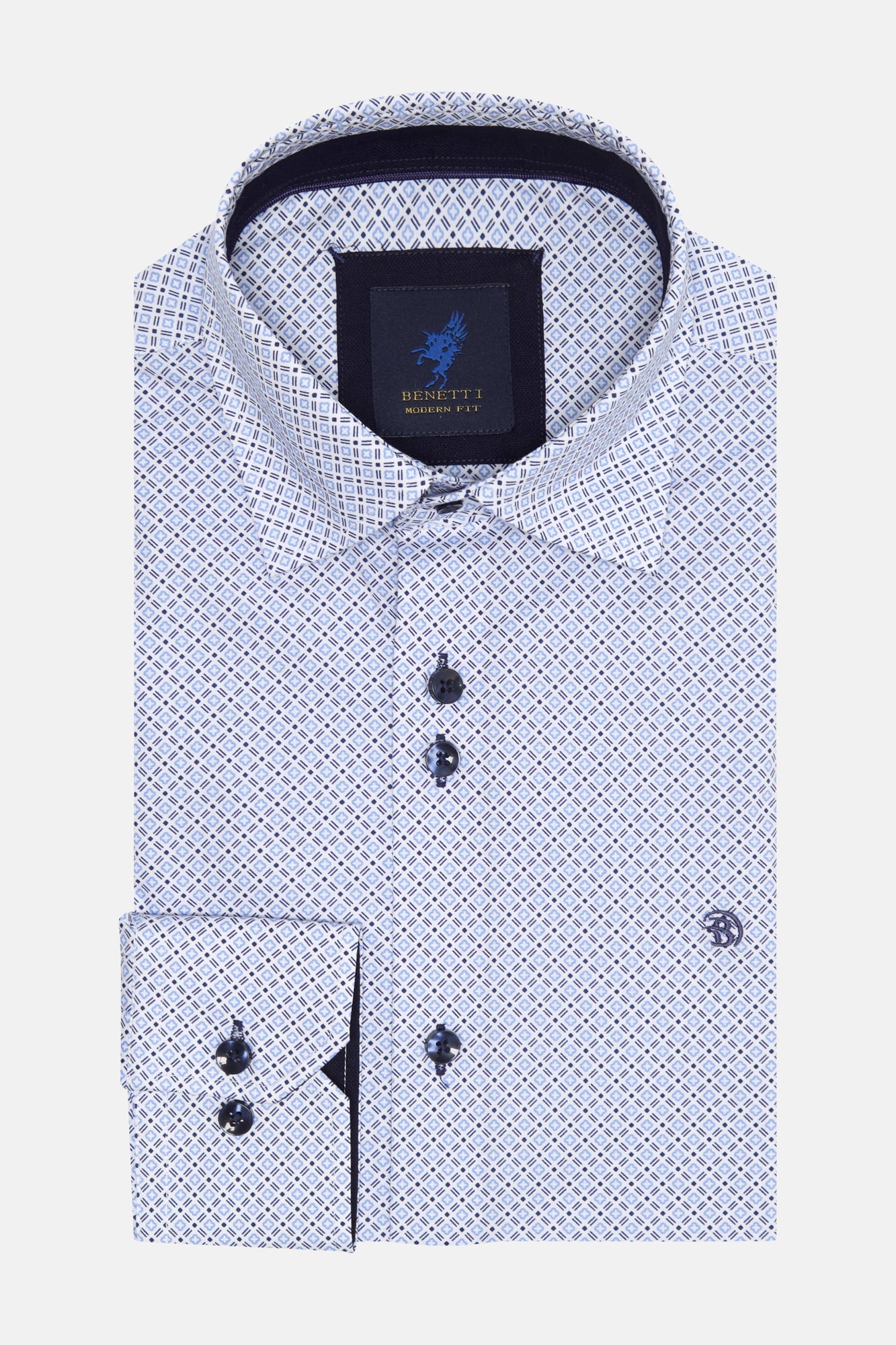 BENETTI Porsche Casual Pattern Long Sleeve Shirt Stone model front view