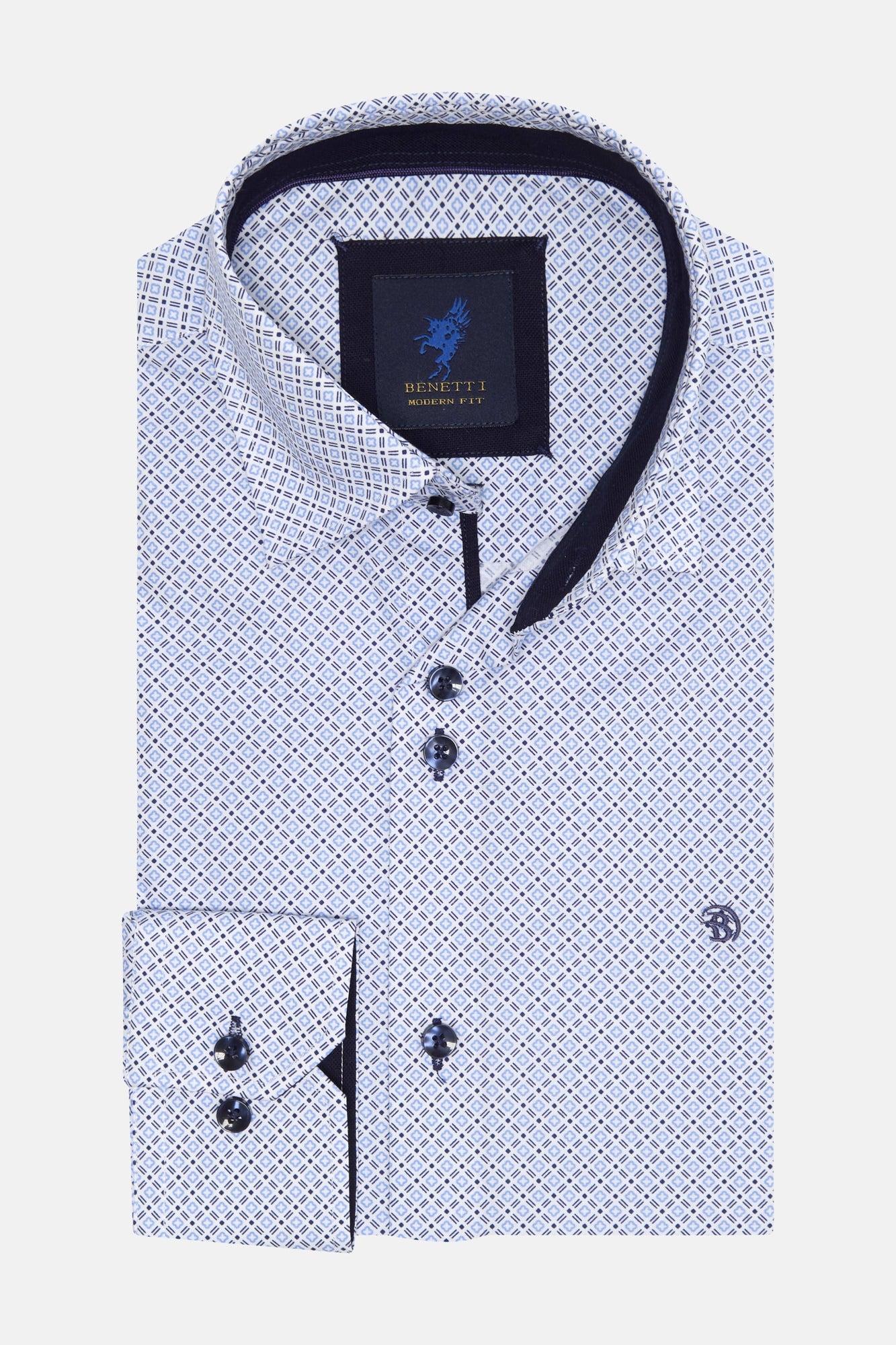 BENETTI Porsche Casual Pattern Long Sleeve Shirt Stone side view