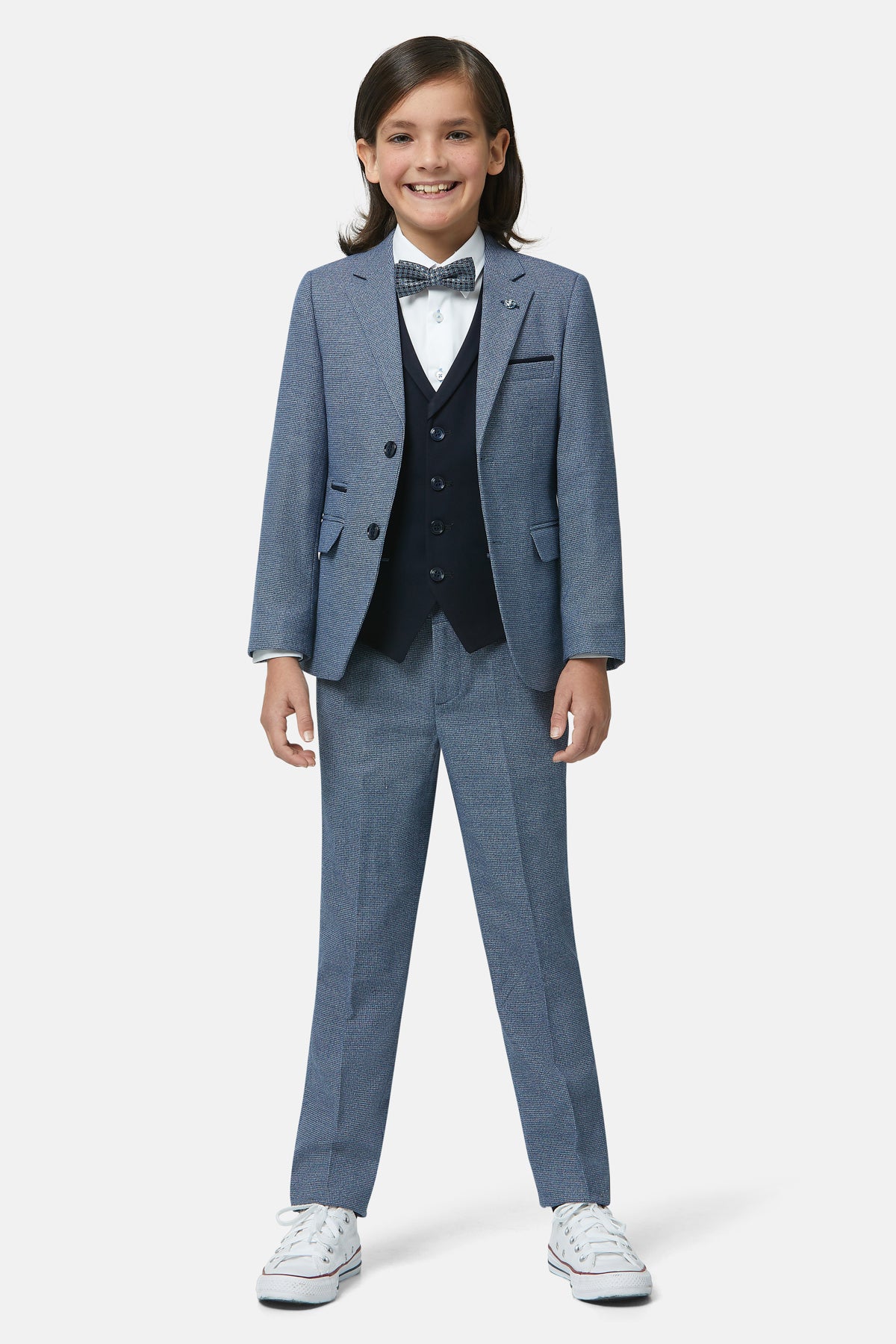 Benetti Boyswear Boys Prague Blue Check 3 Piece Suit BLUE CHECK front view