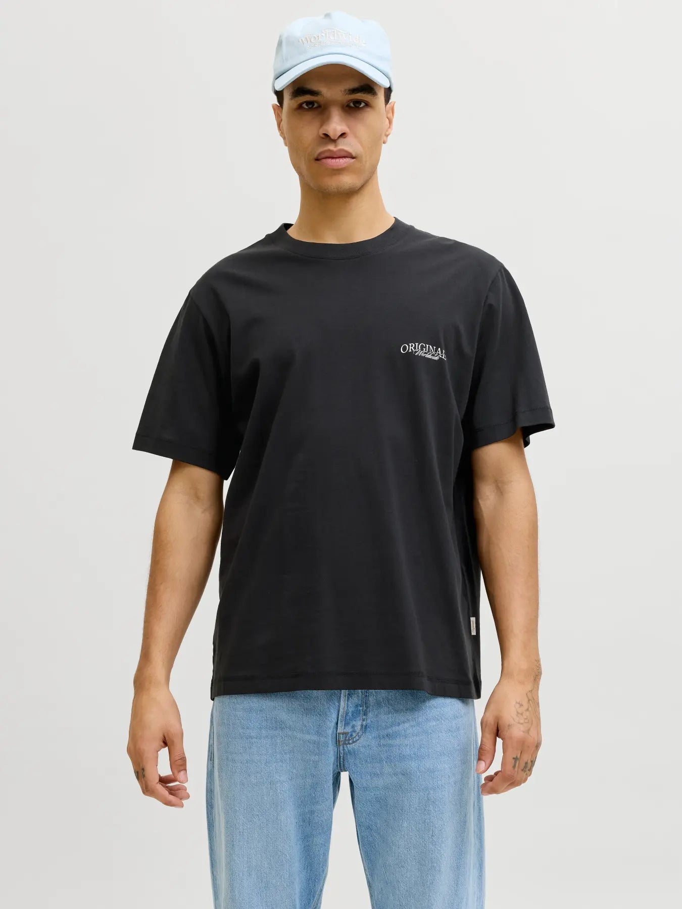 JACK JONES ORIGINALS Catskills Crew Neck T-Shirt-Black Black front view