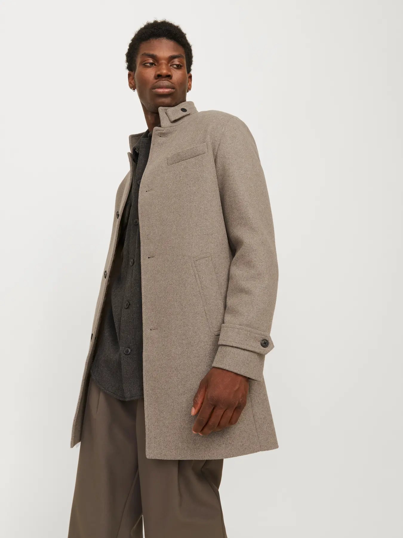 JACK & JONES Melton Wool Blend Coat - Greige Greige alternate view