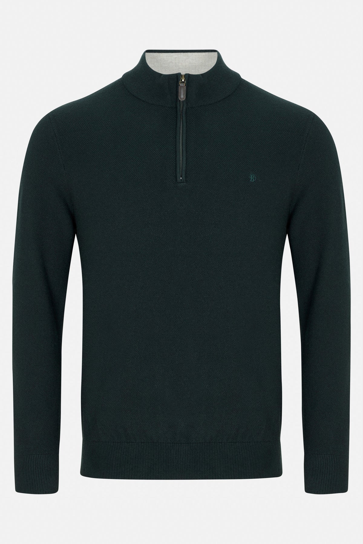Benetti Quinn Forest 1/4 Zip knit sweater with a quarter zip, high collar, and long sleeves.