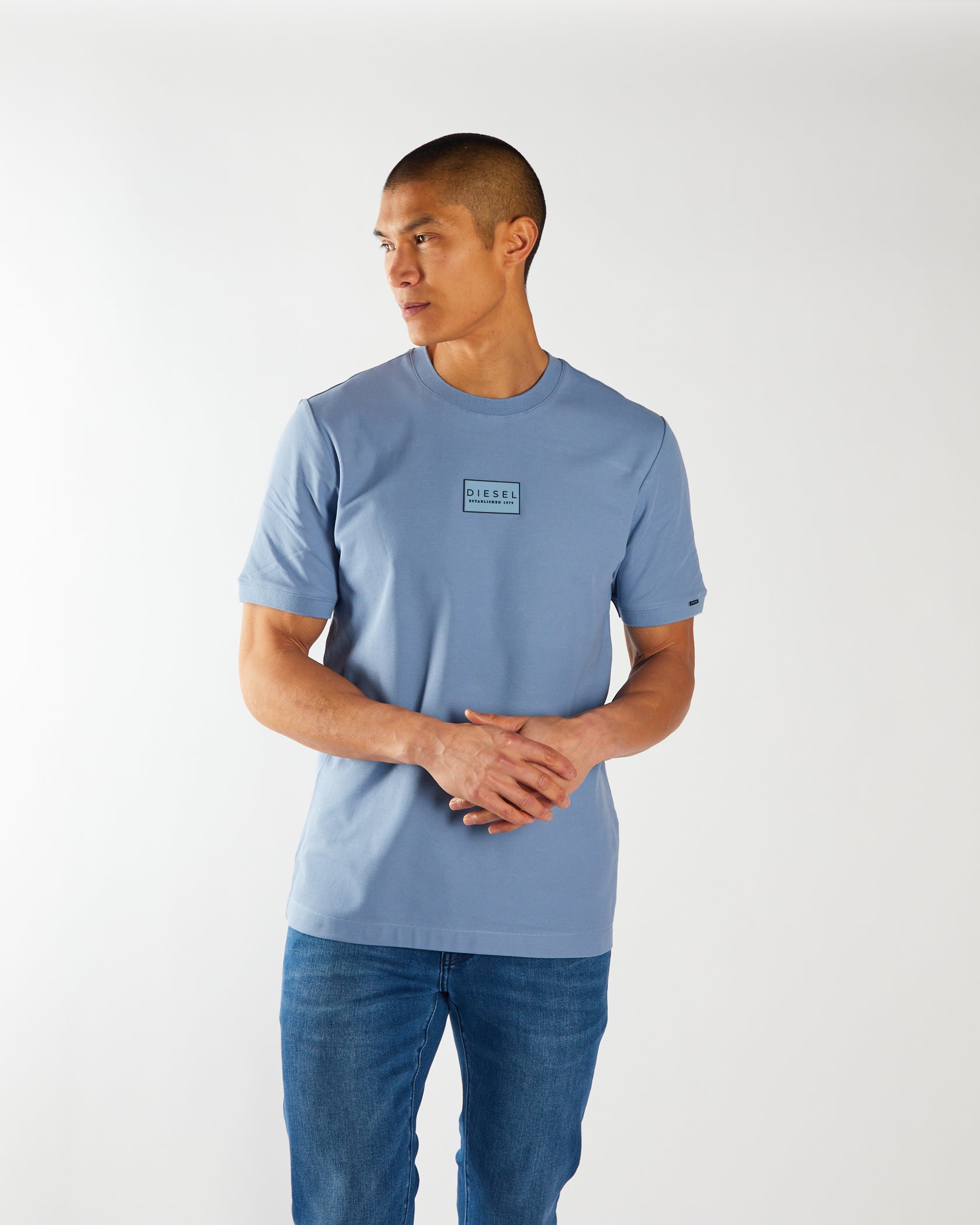 Men's Richard Cielo Blue Tee-Model Front View