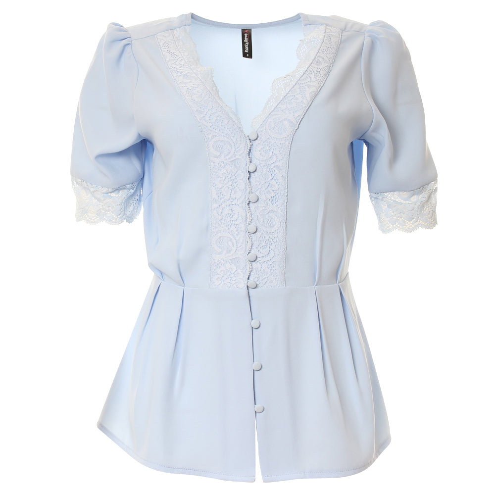 Rina Lace Panel Baby Blue Top