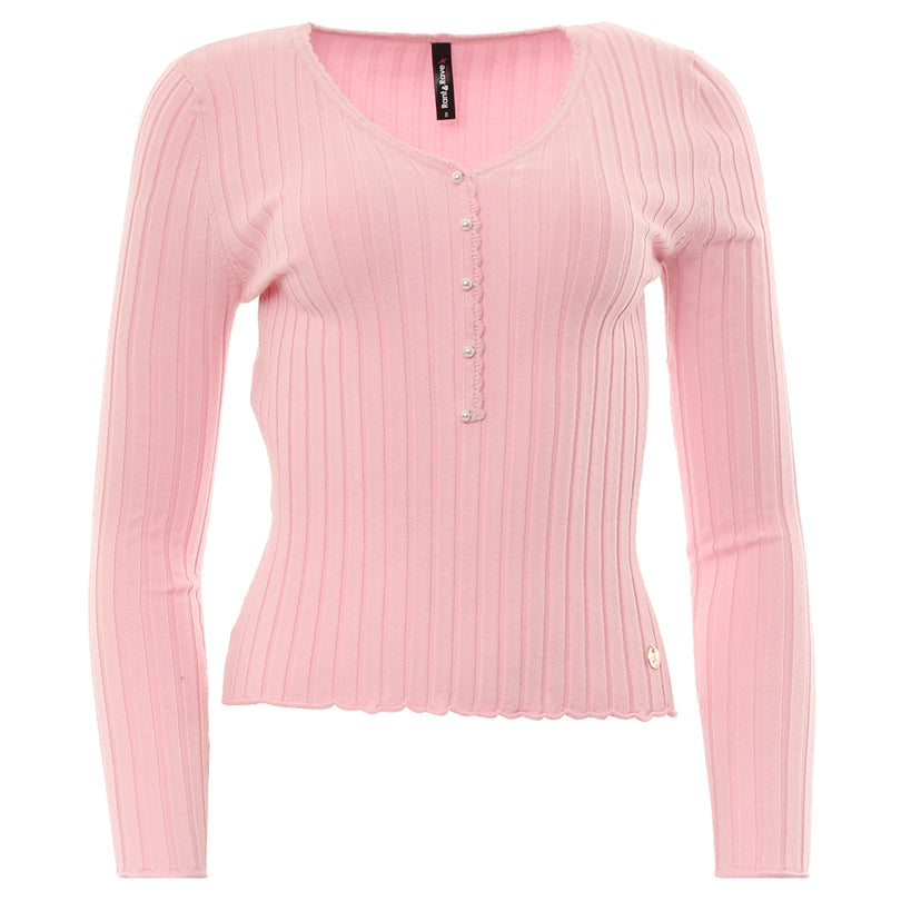 Ladies Ruthie Pink Knitted Top-Ghost Front View