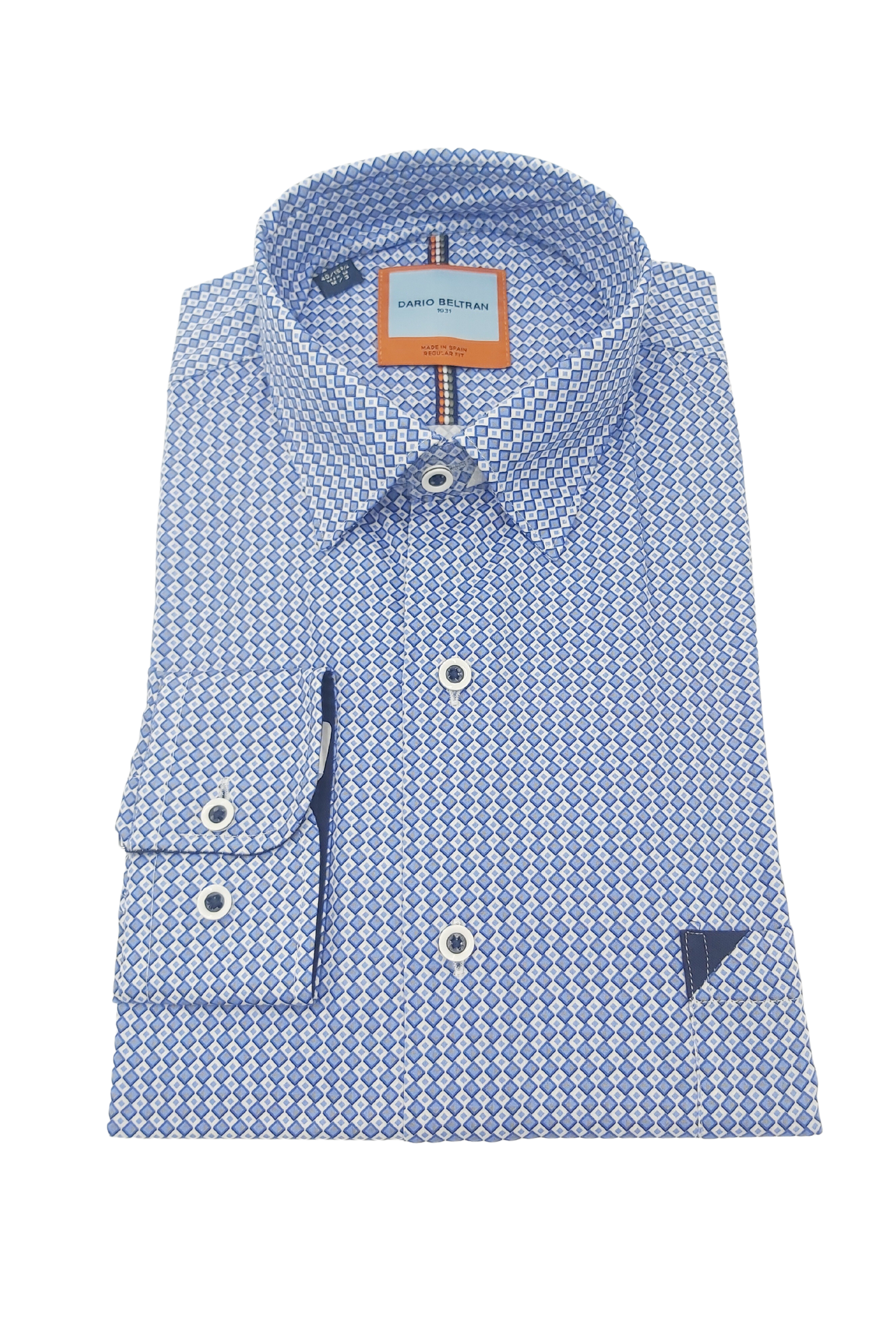 Men's Arrubal Blue/White Diamond Pattern Shirt-Front View