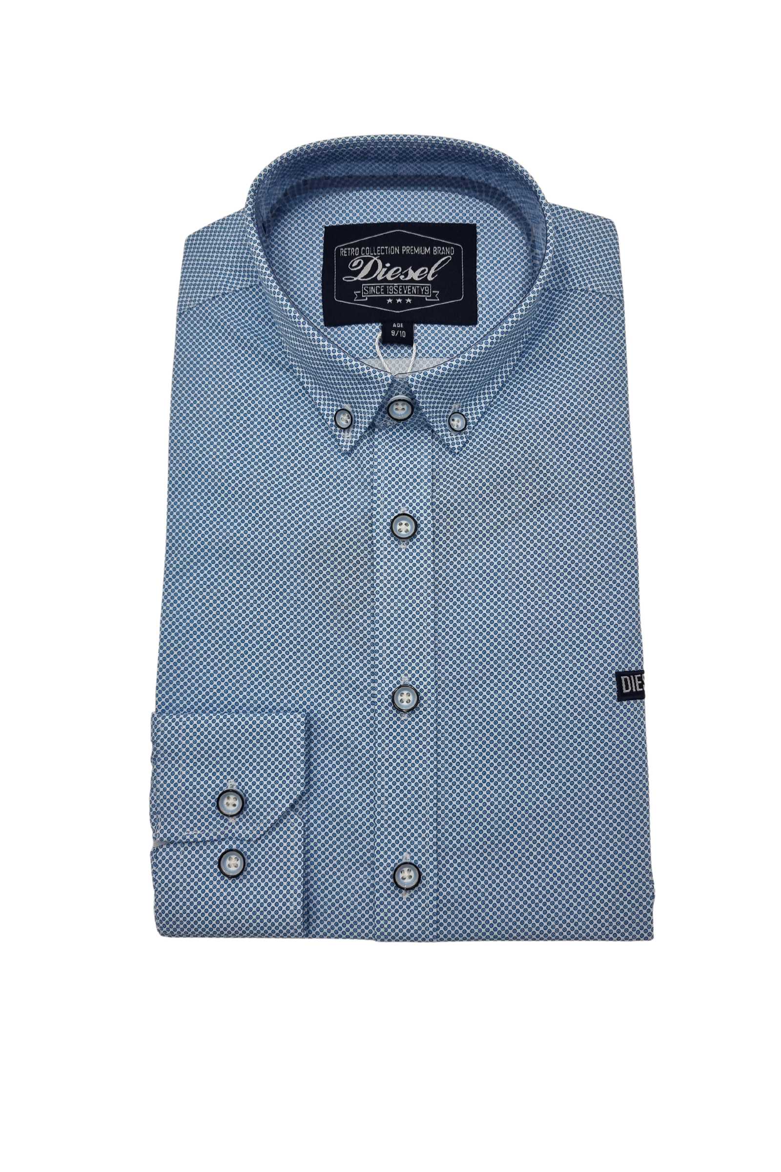Boy's Casen Blue Dot Shirt-Front View