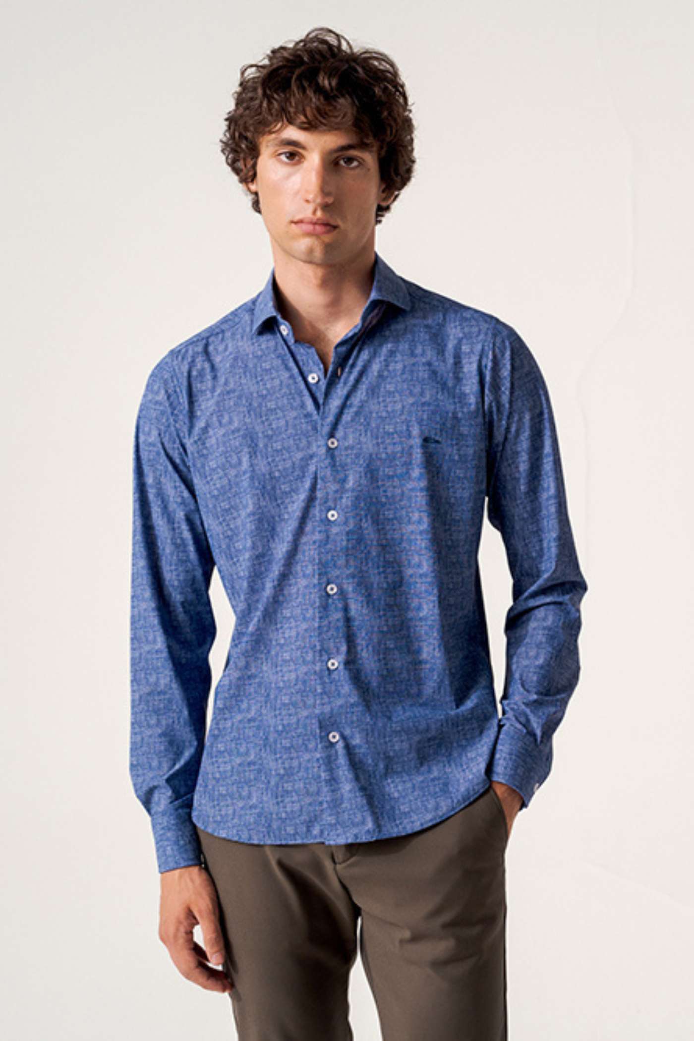 Men's Aytona Navy Long Sleeve Shirt-Model Front View