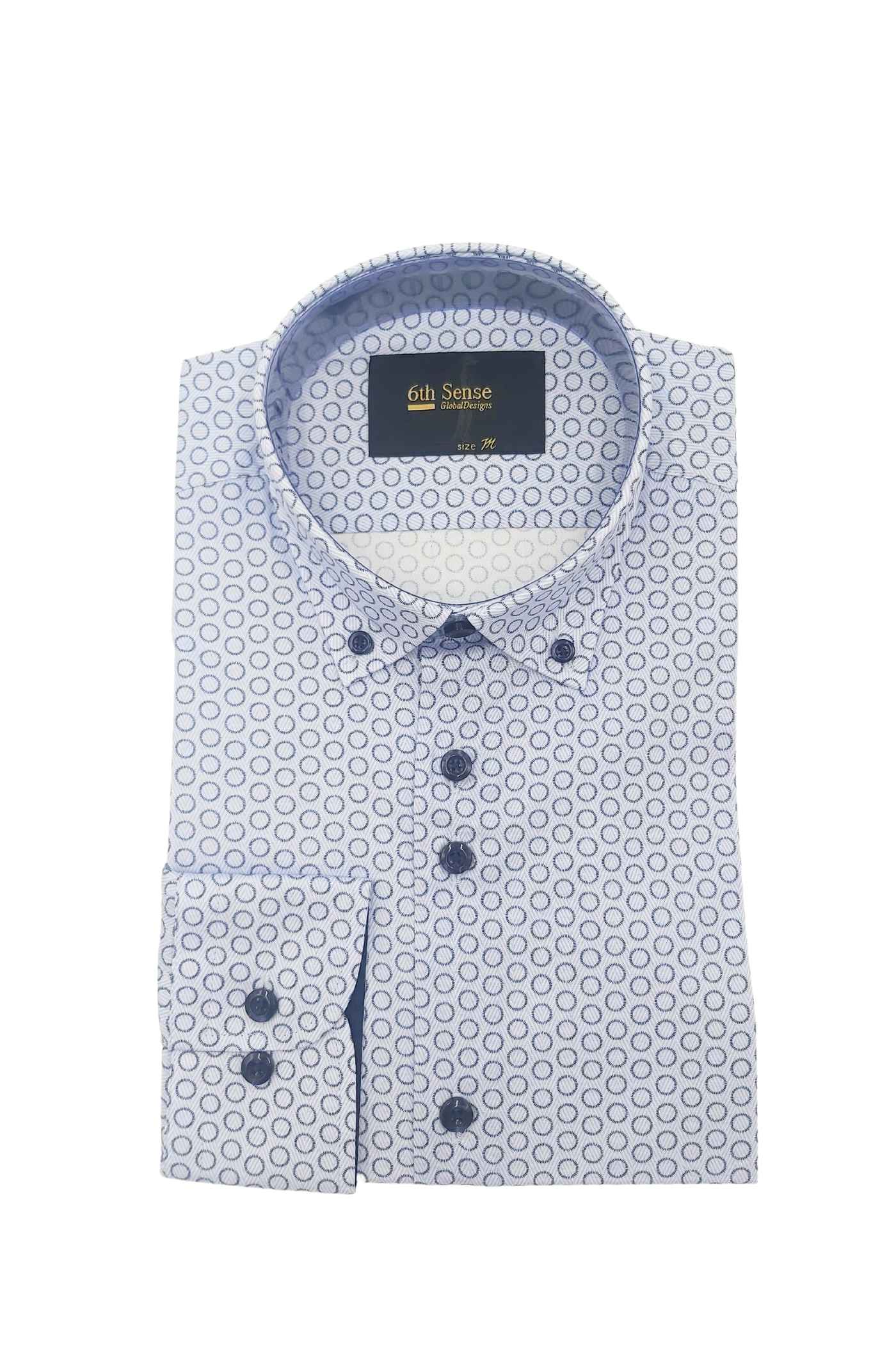 Men's Button Down Blue/Navy Circle Print Shirt-Front View