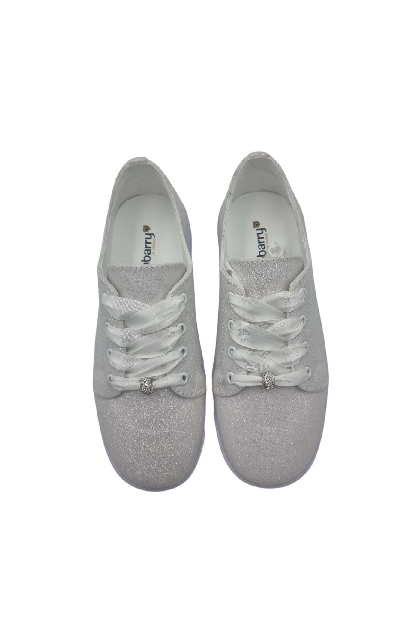 Top view of Valerie girls white glitter trainer