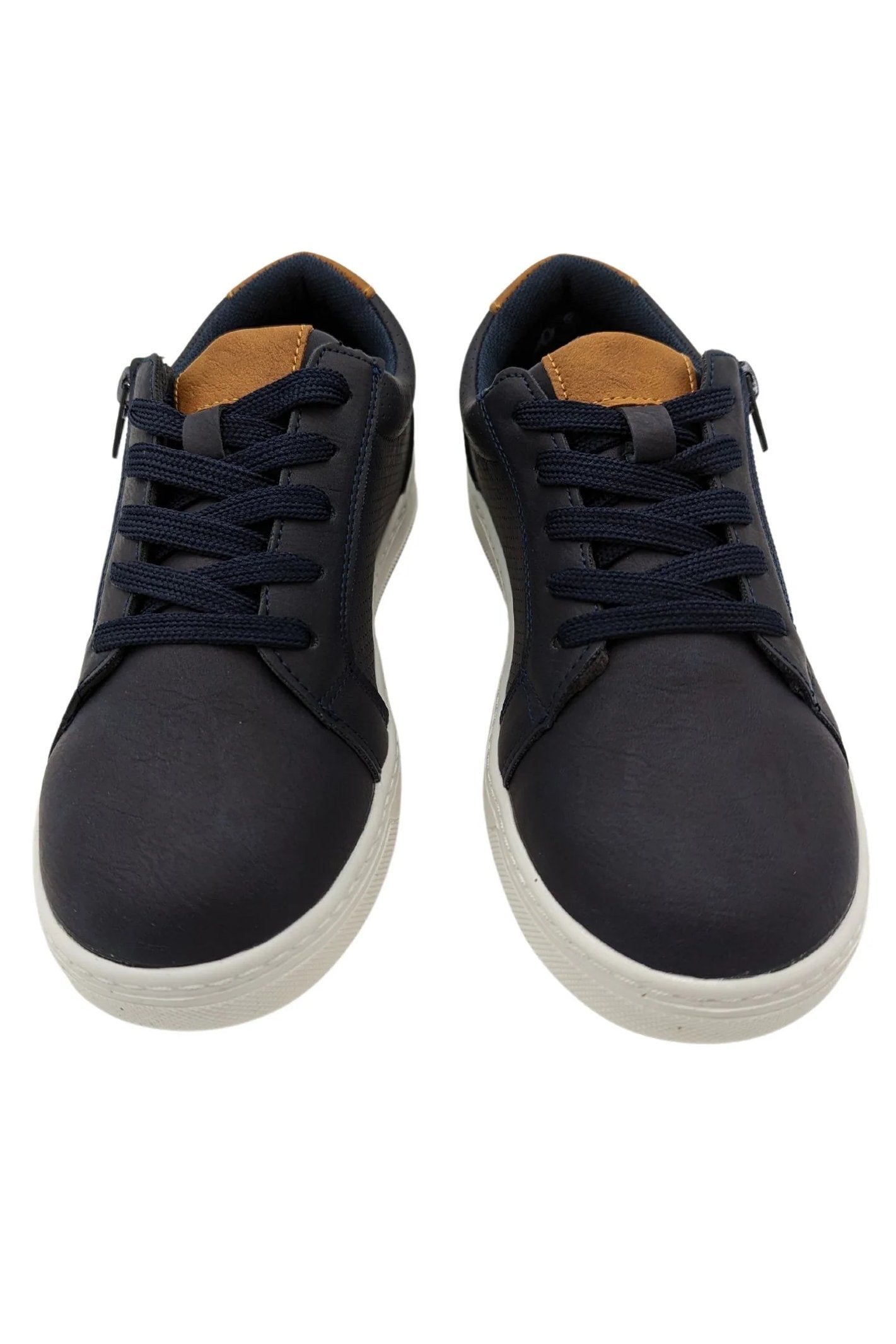 Front angle of Lex boys navy shoes