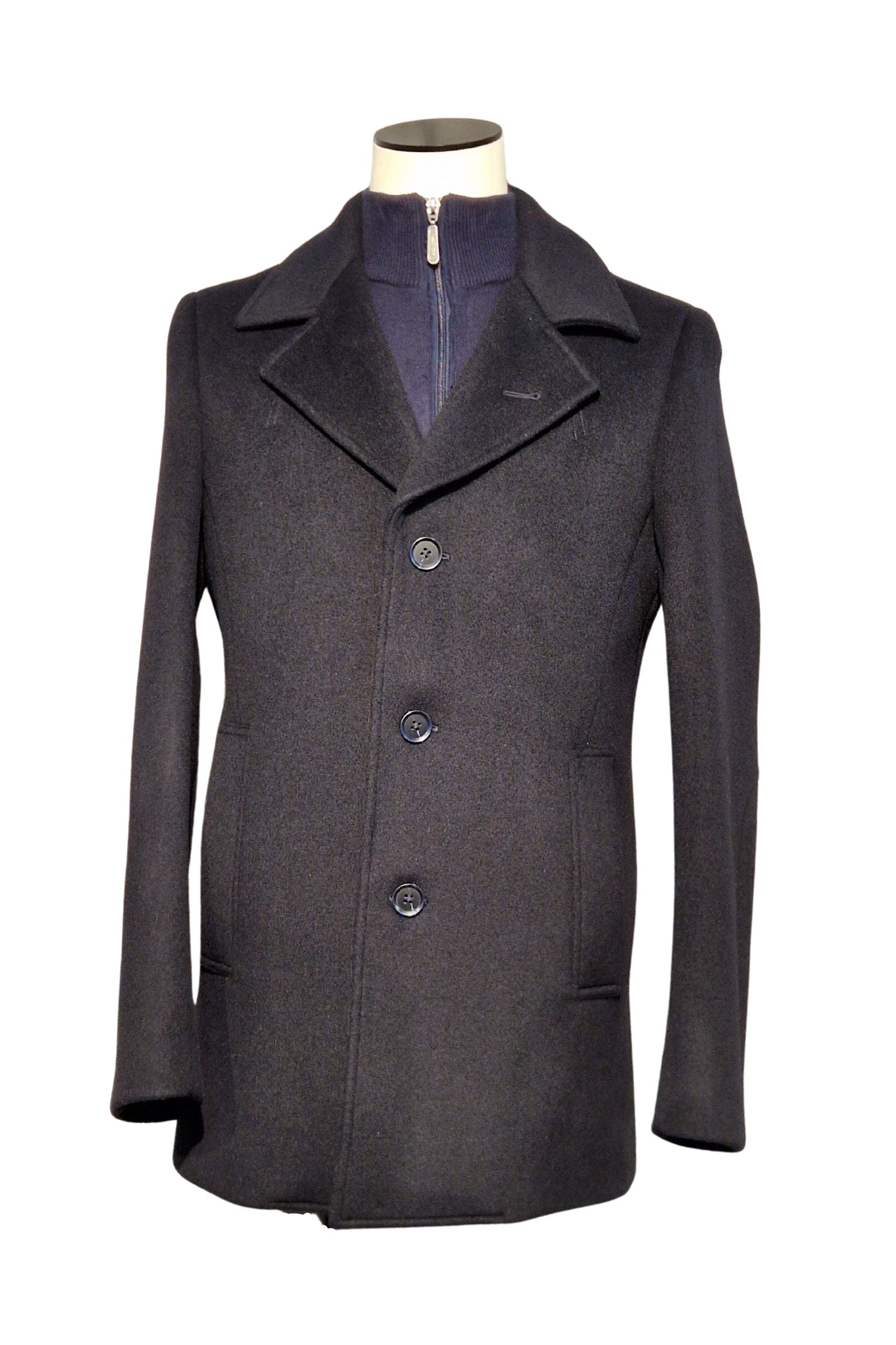 Men's Single Breasted Navy Wool Coat-Front View