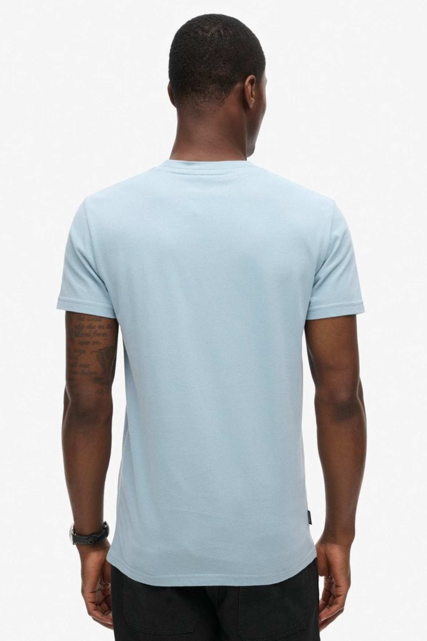 Men's Essential Logo Emb Tee-China Blue-Model Back View