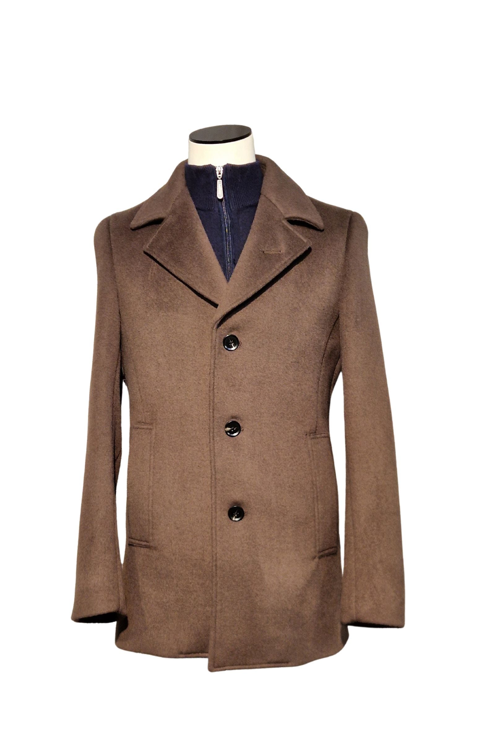 Men's Single Breasted Chocolate Wool Coat-Front View 2