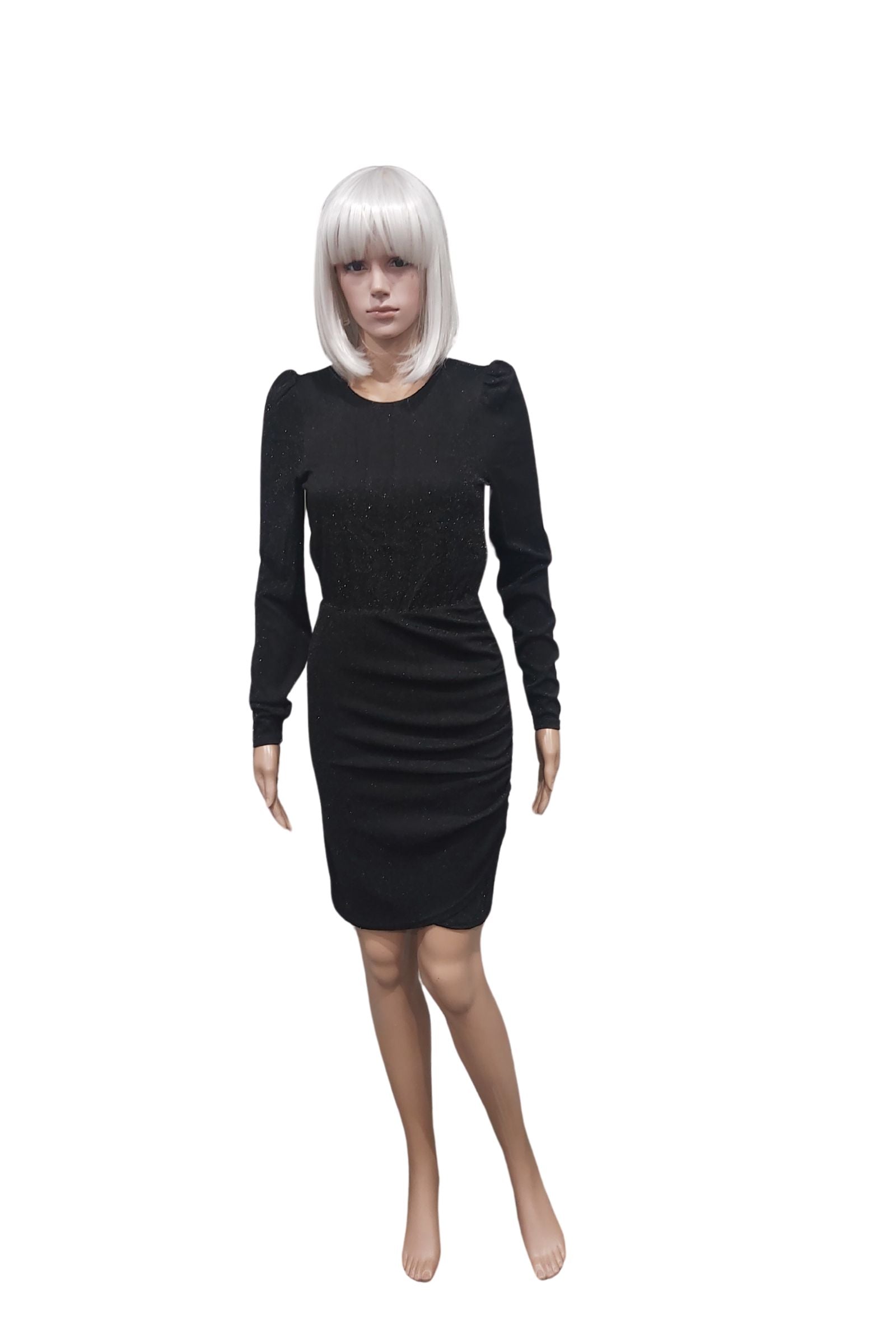 New Rich Long Sleeve Glitter Dress-Black