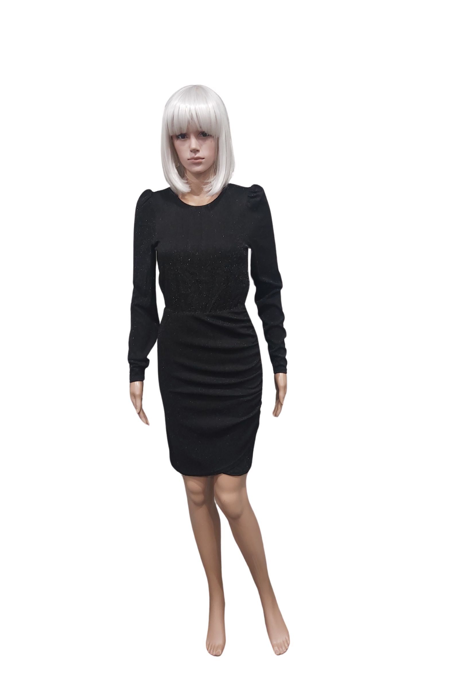 ONLY New Rich Long Sleeve Glitter Mini Dress-Black BLACK front view