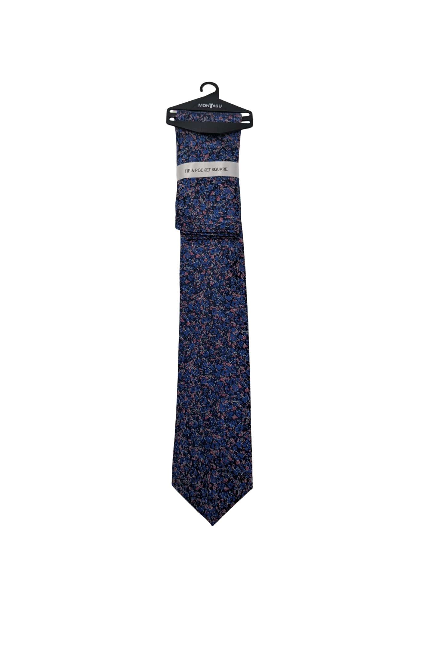 Zazzi Floral Tie & Pocket Square - Blue/Pink/Navy Blue/Pink/Navy front view