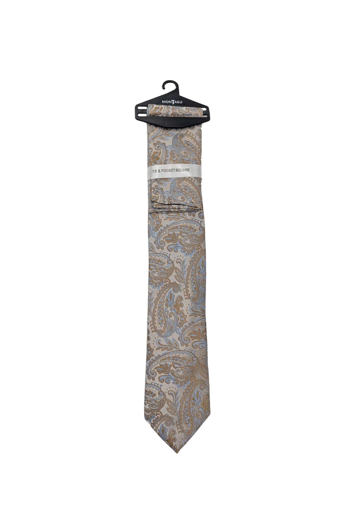 Zazzi Paisley Tie With Pocket Square - Gold/Blue Gold/Blue front view