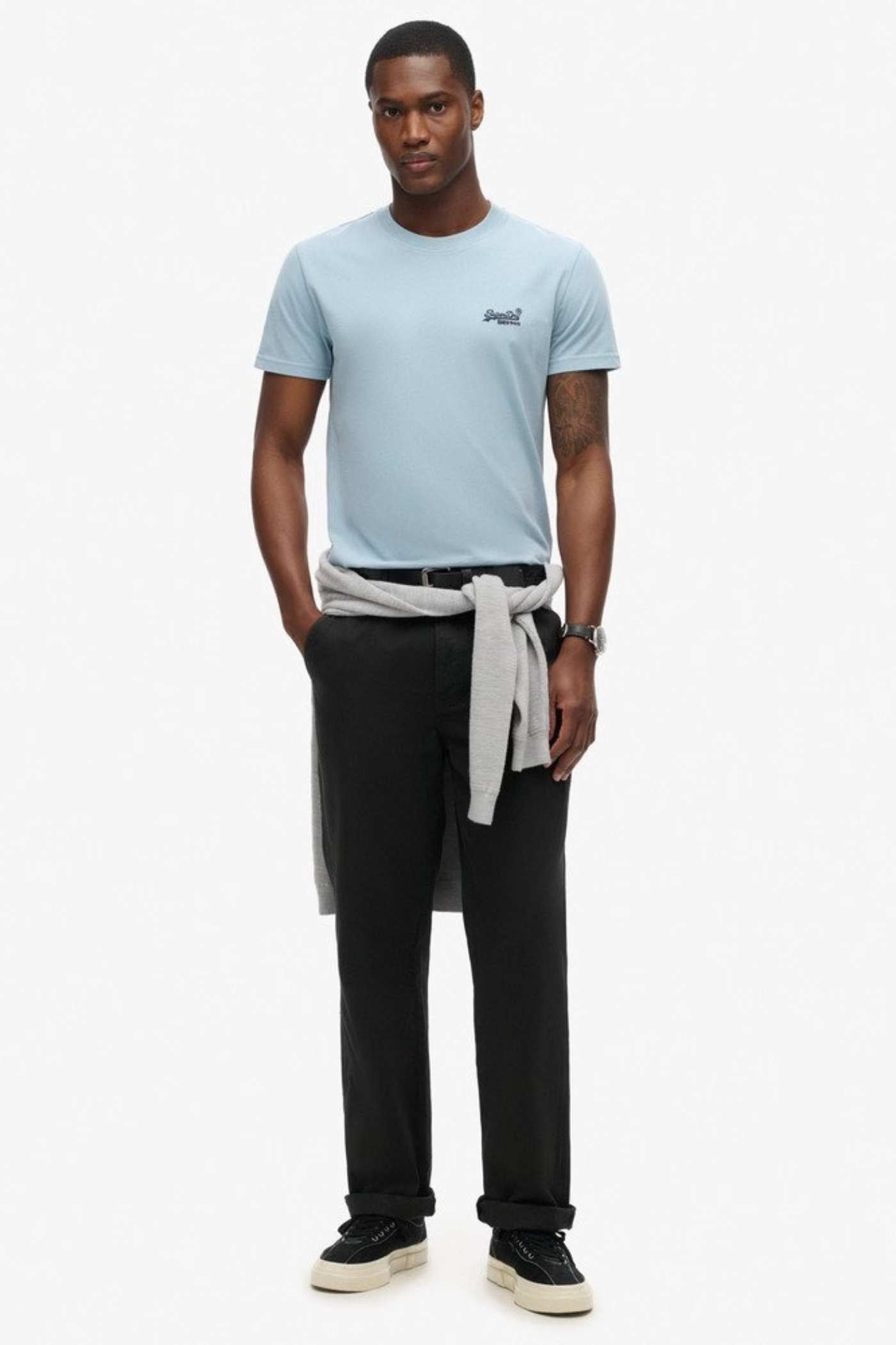 Men's Essential Logo Emb Tee-China Blue-Model Full Front View