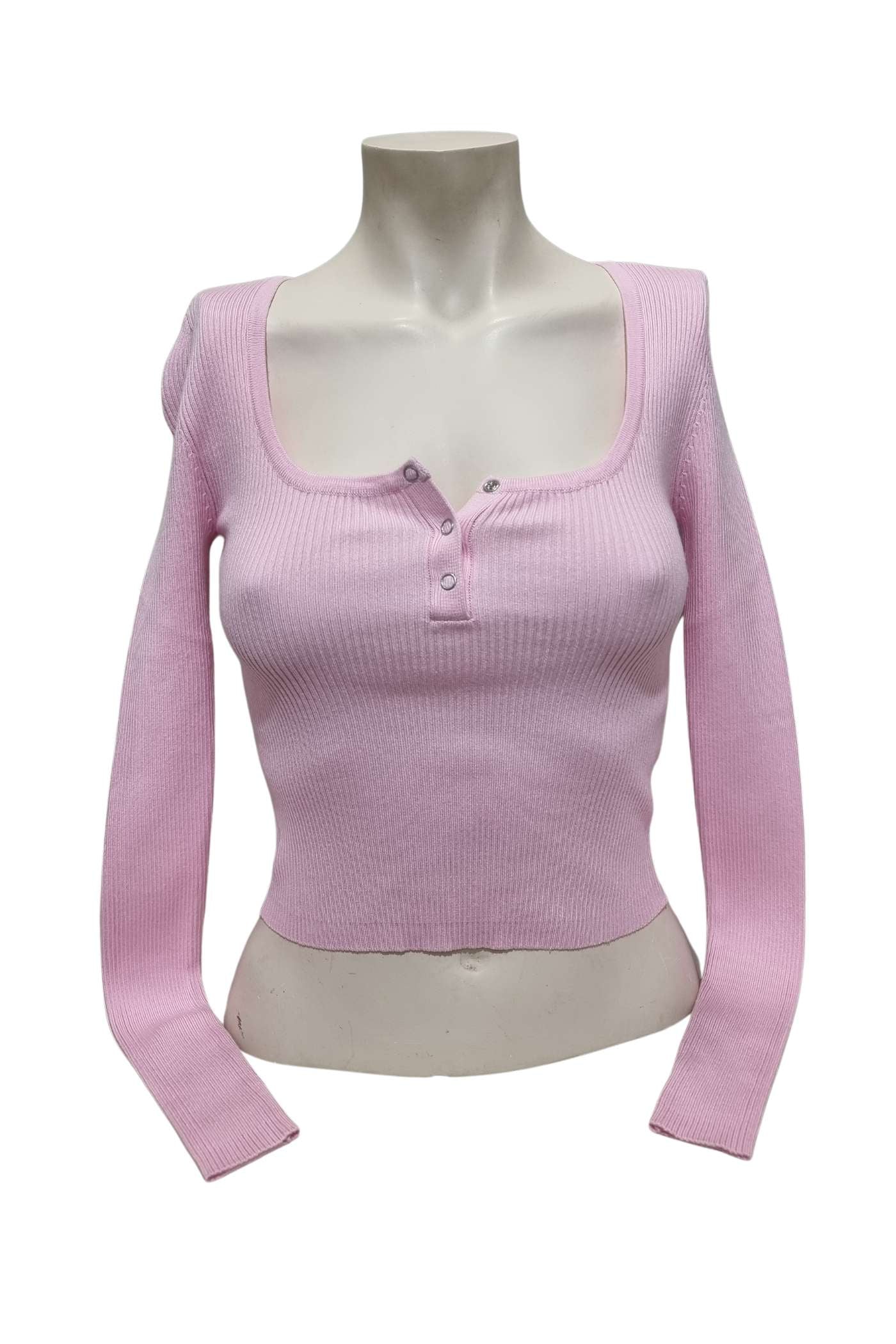 Ladies Pink Long Sleeve Top-Front View