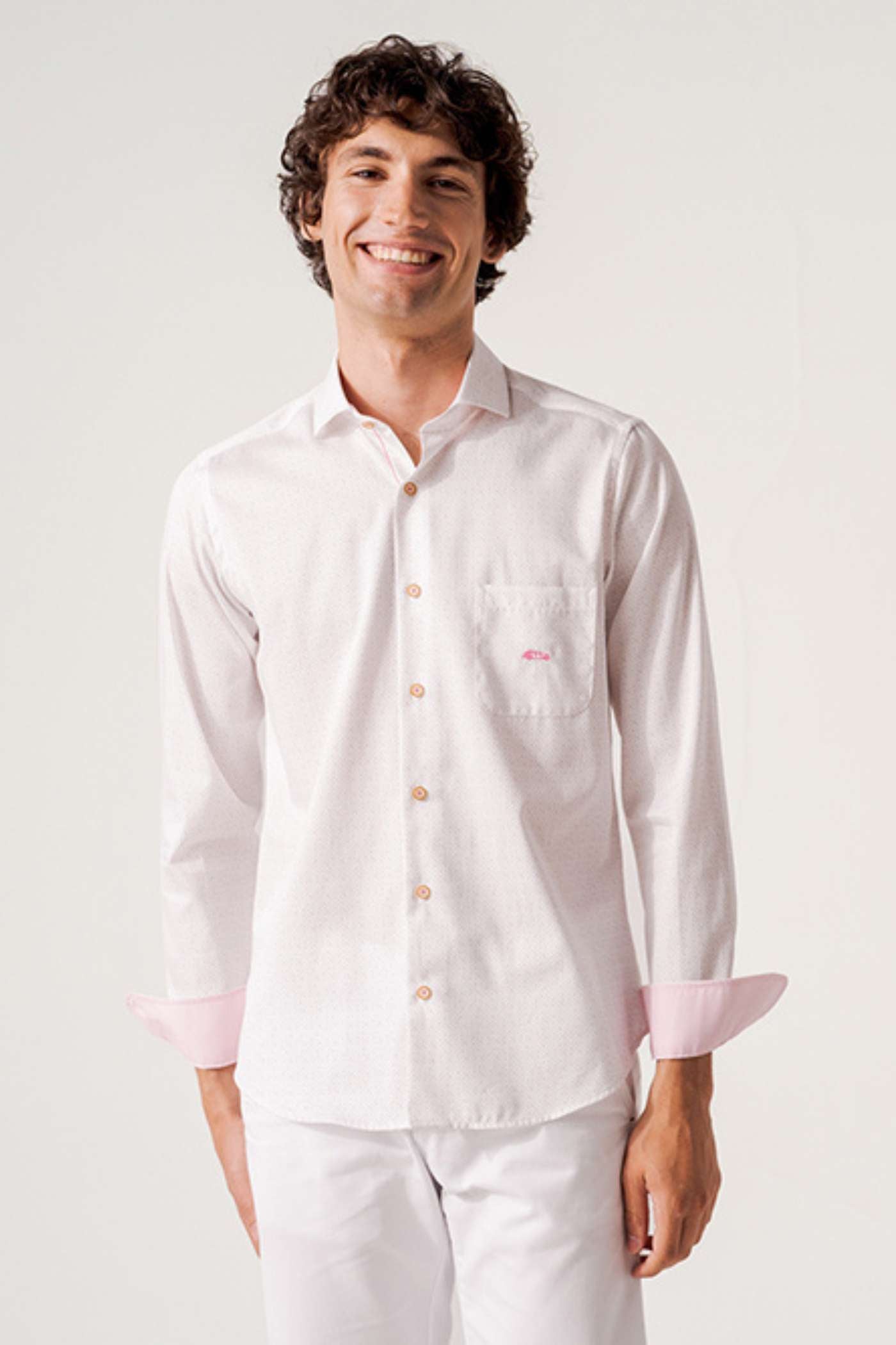 Baget Pink/Grey Dot Shirt-Model wearing view