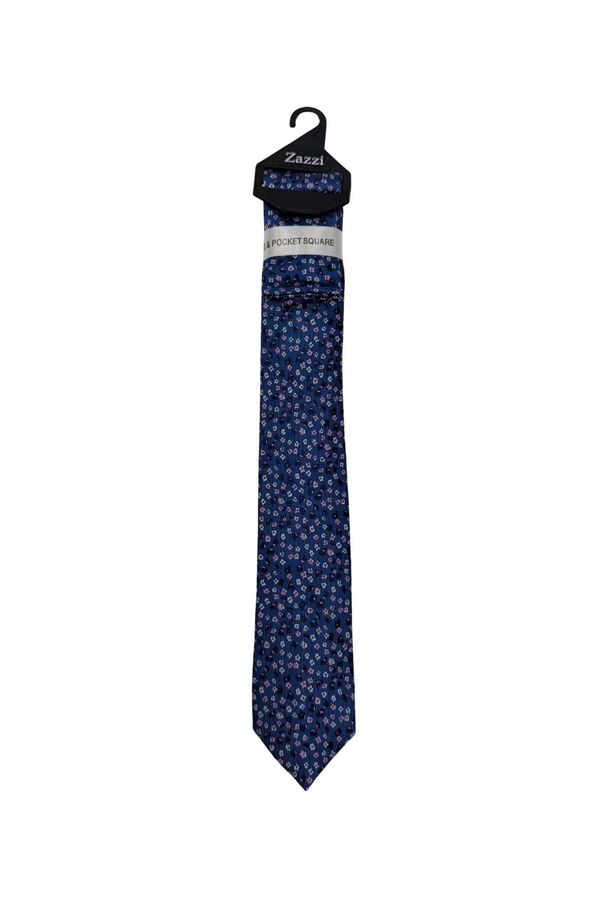 Zazzi Boyswear Boys Blu/Pink Floral Tie & Pocket Square Set Blu/Pink front view