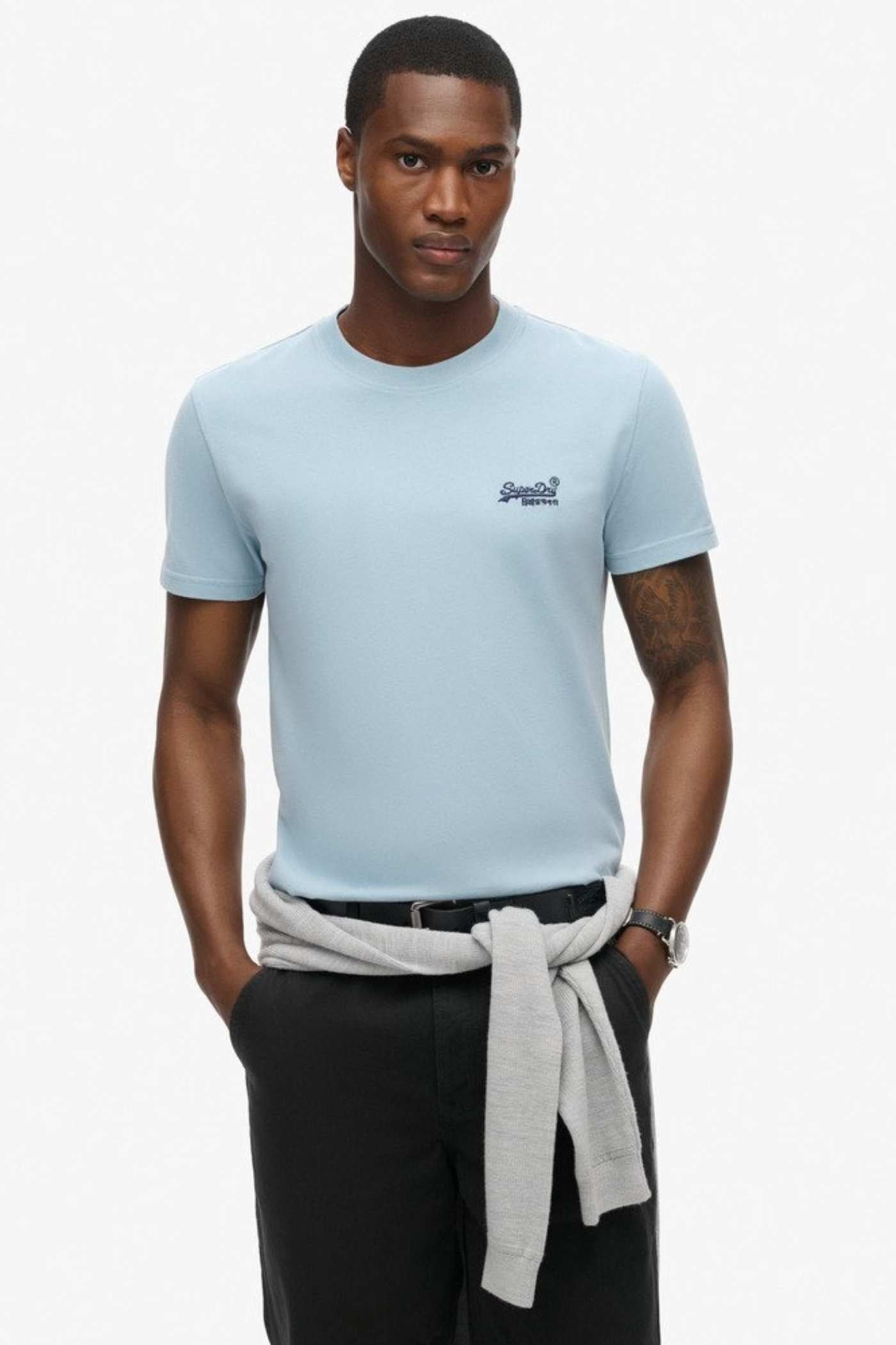 Men's Essential Logo Emb Tee-China Blue-Model Front View