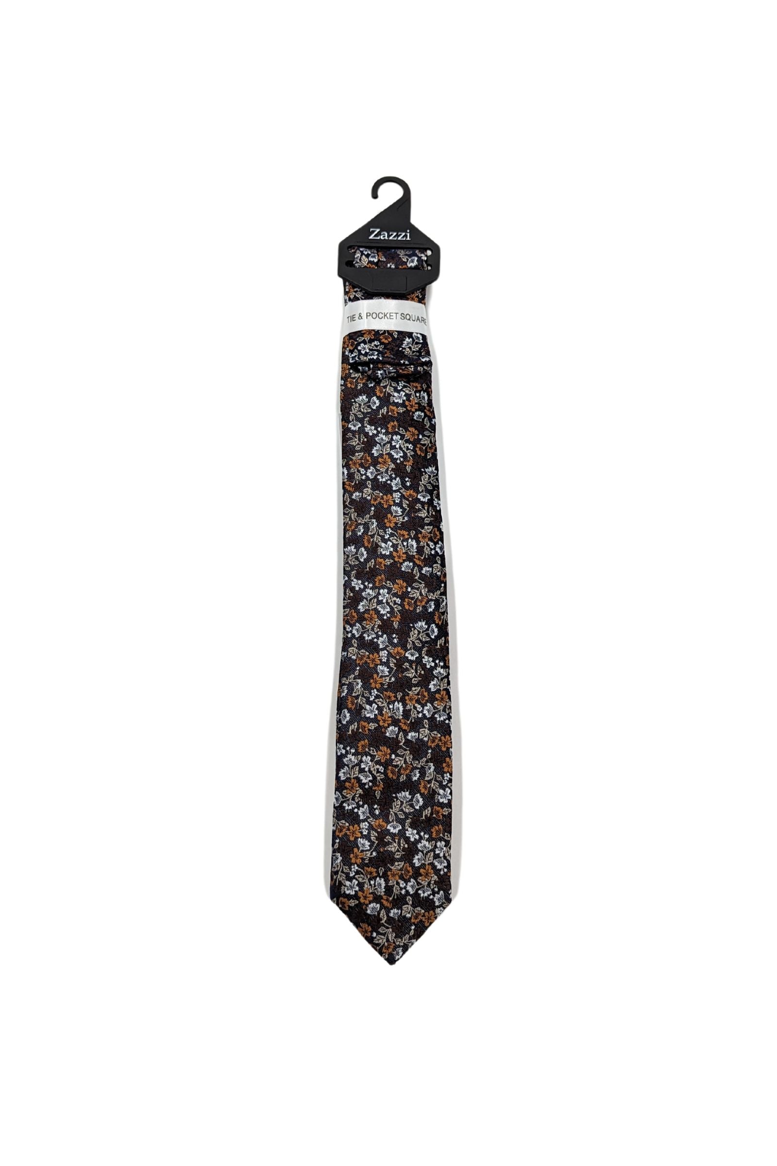 Brown Floral Boys Tie & Pocket Square