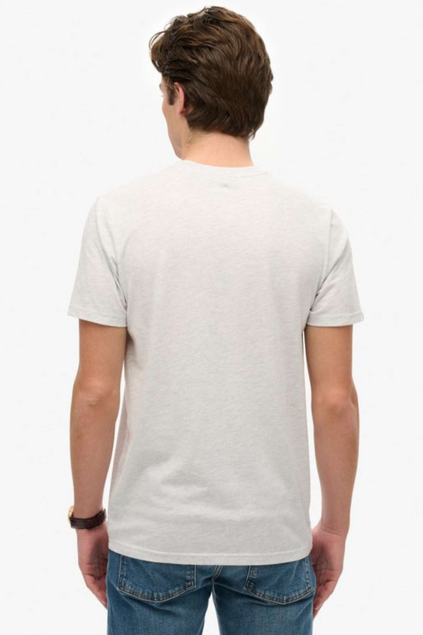 Men's Japan Stripe Relaxed Tee-Ice Grey Marl-Model Back View