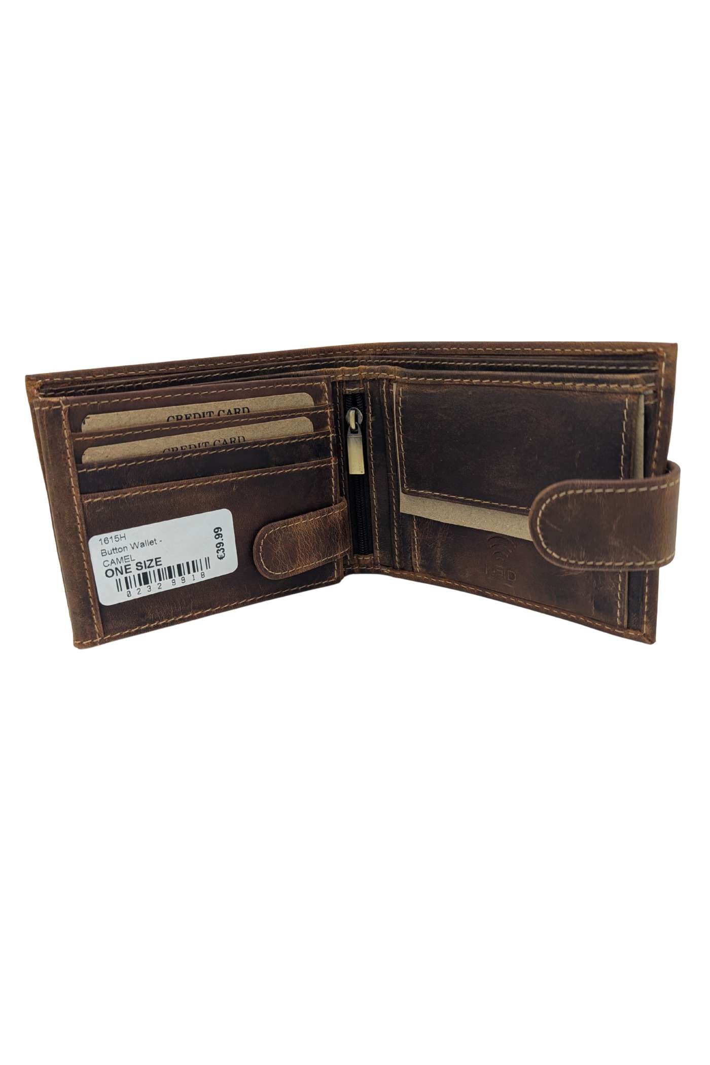 Men's Button Wallet - Camel-Open View
