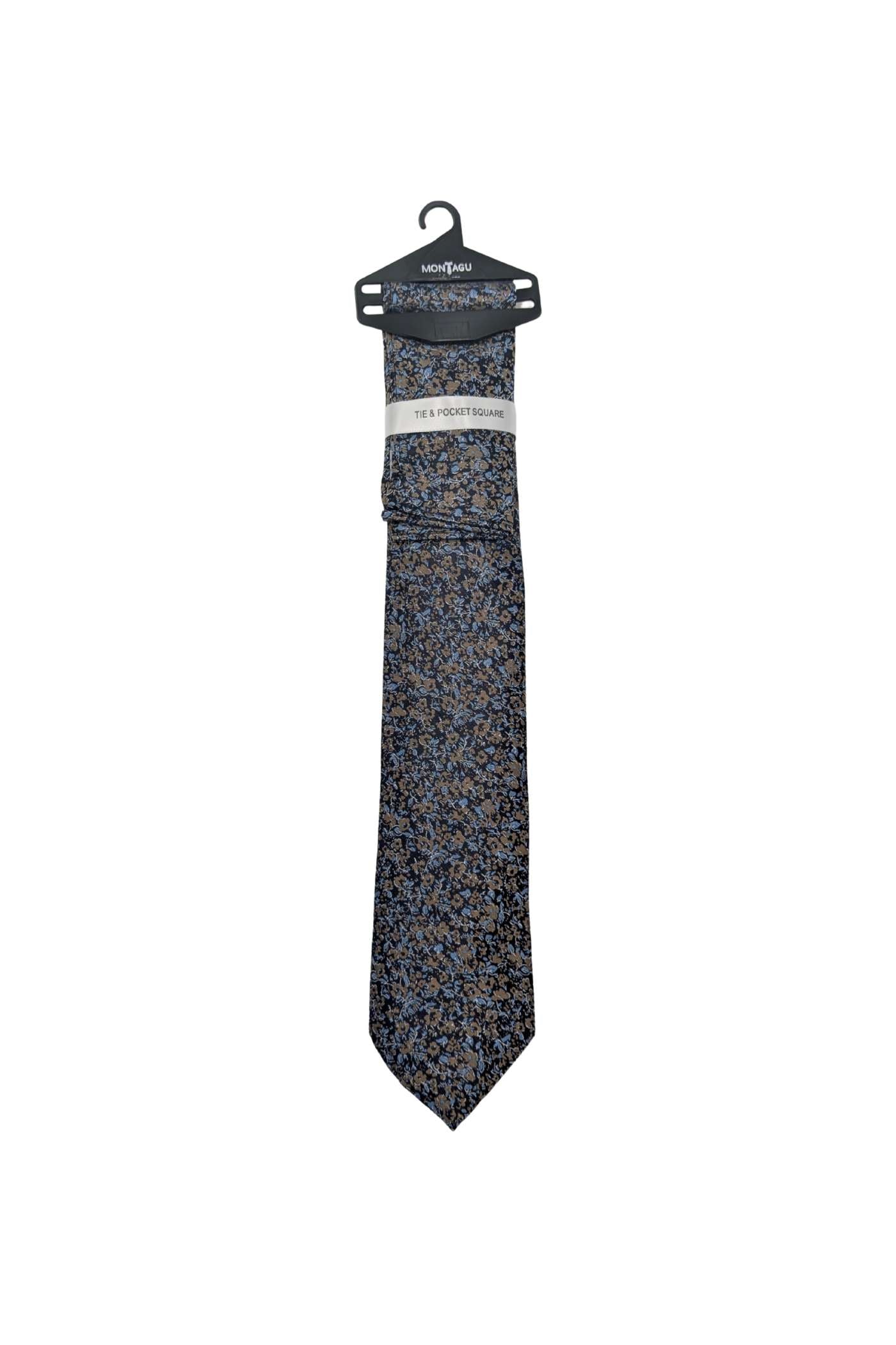 Floral Tie & Pocket Square - Blue/Navy/Tan