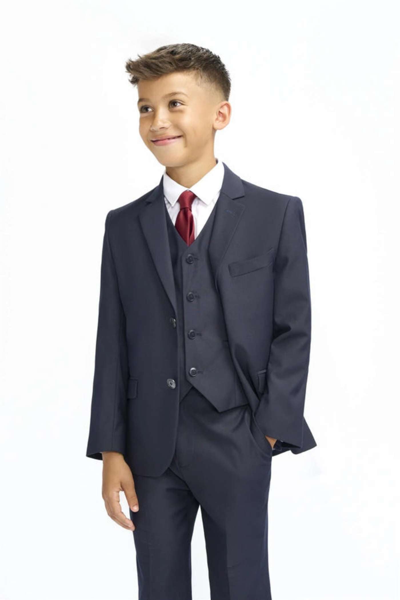Malibu Navy Boys 3 Piece Suit-Model looking right