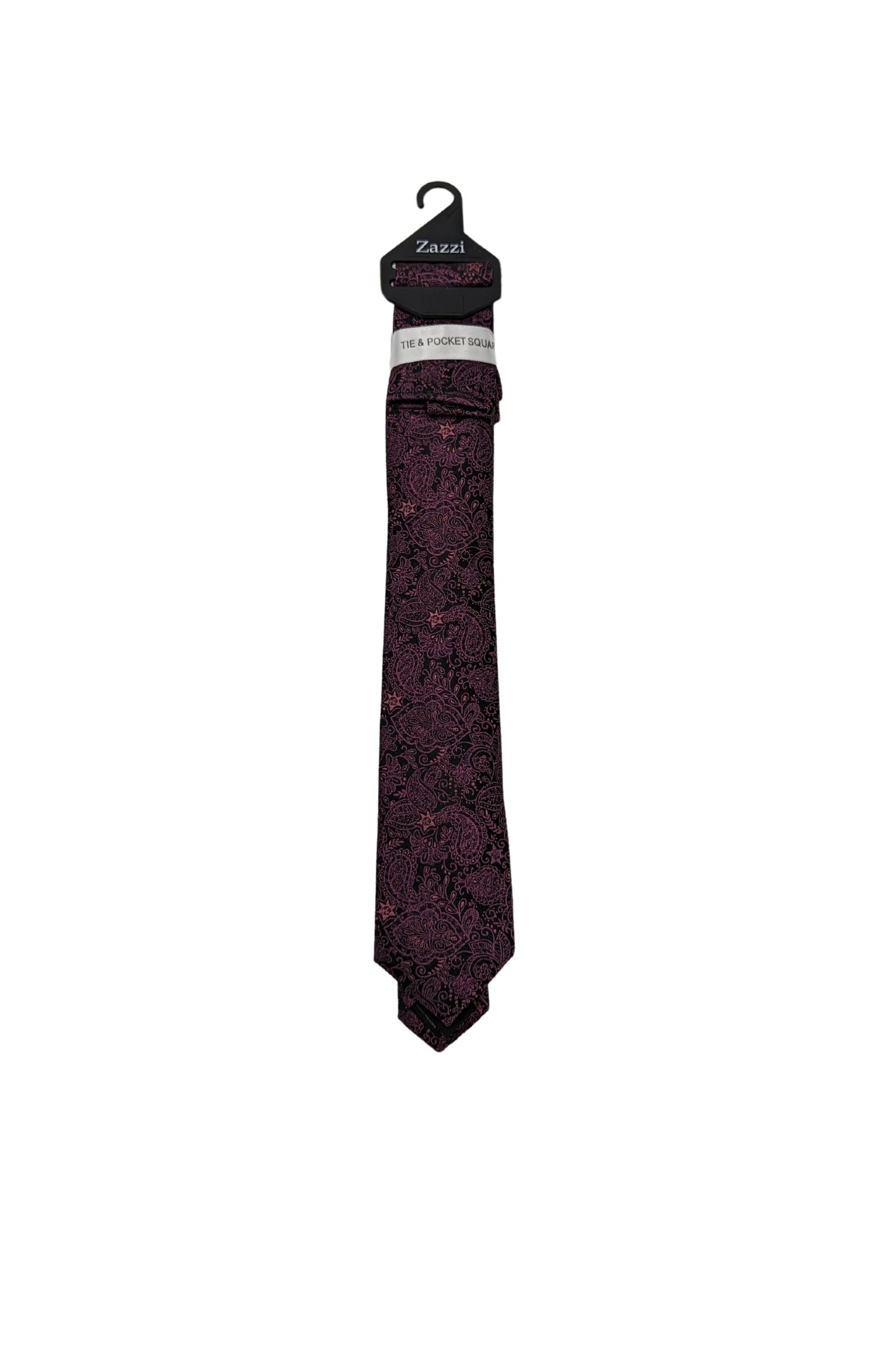 Zazzi Boyswear Purple Paisley Boys Tie & Pocket Square PURPLE front view