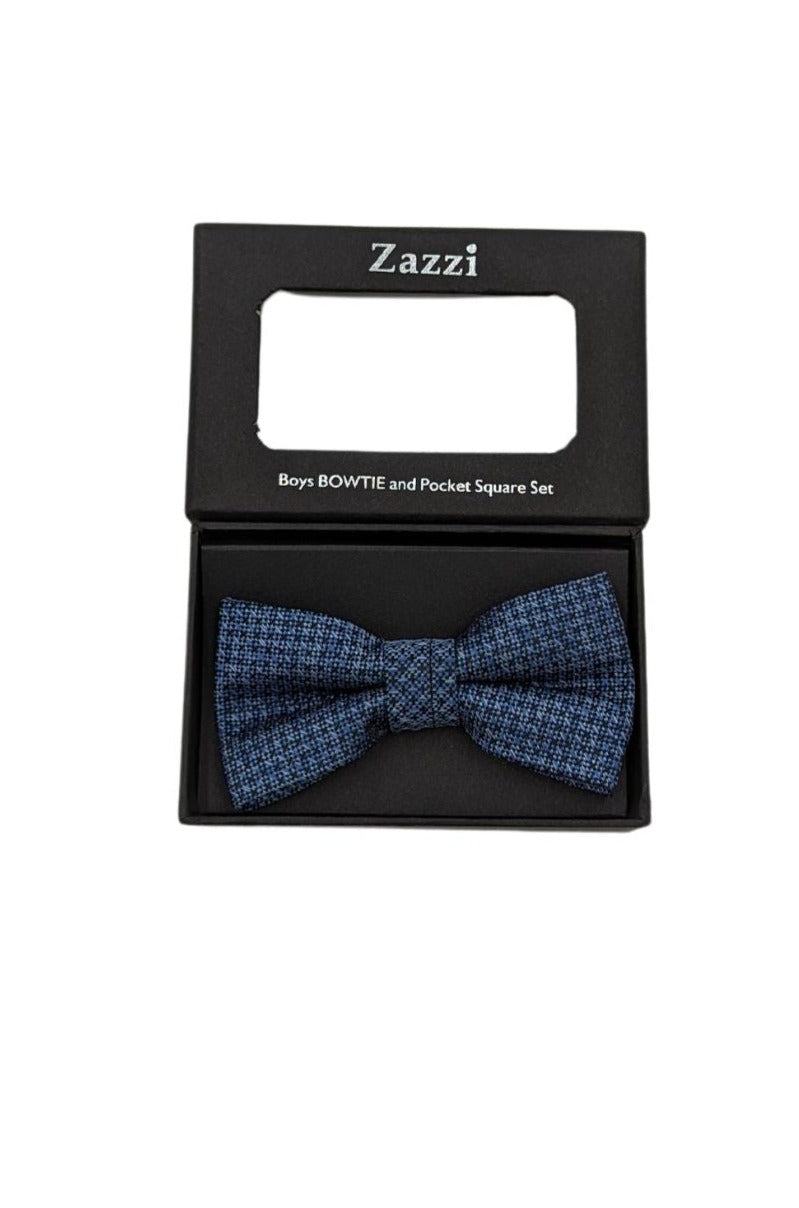 Zazzi Boyswear Blue Pattern Boys Bow & Pocket Square Blue front view