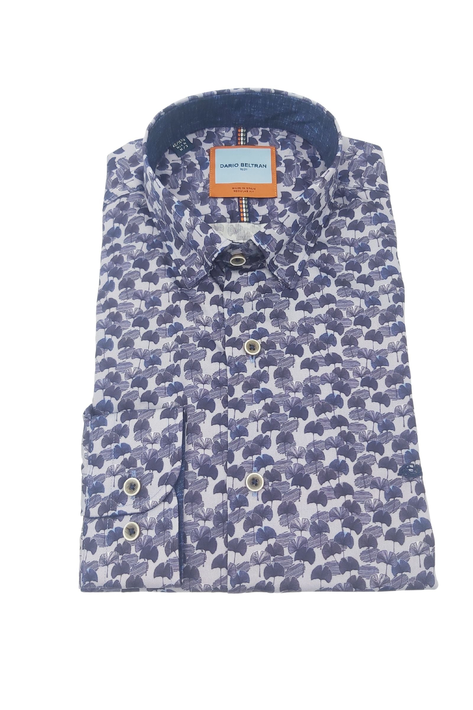 Men's Buron Purple/Lilac Leaf Pattern Shirt-Front View