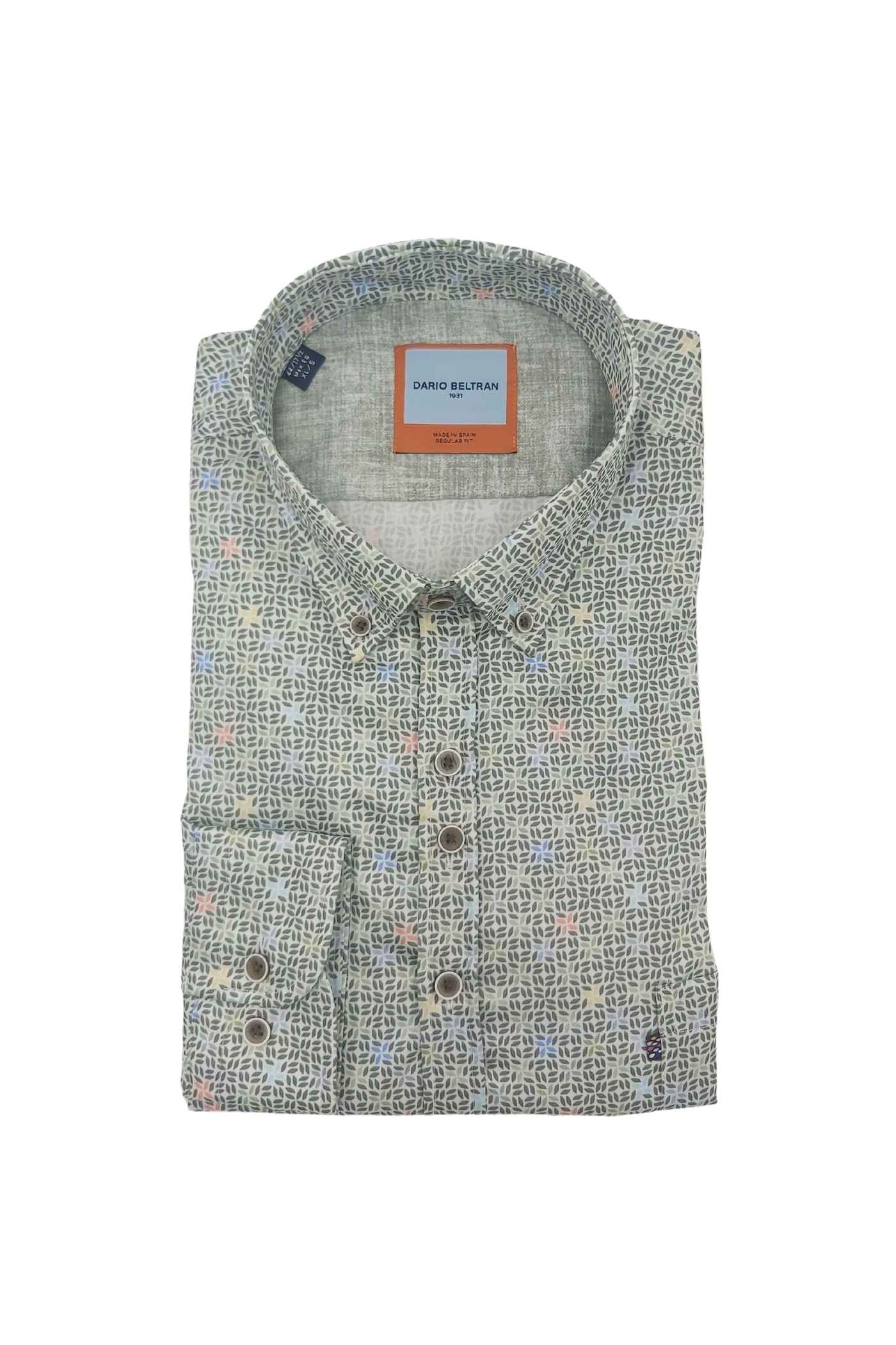 DARIO BELTRAN Cutar Green Leaf Pattern Shirt Green front view