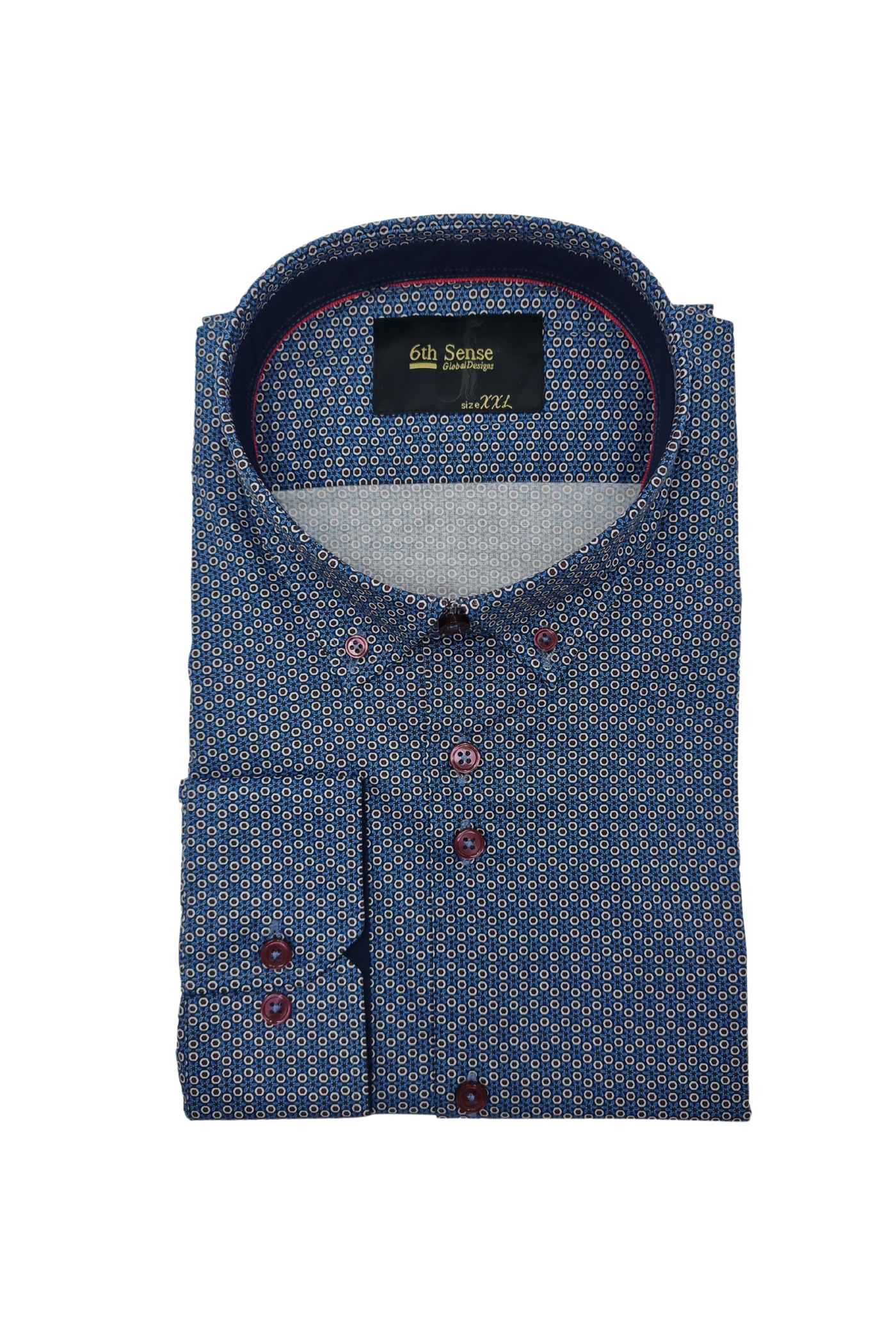 Men's Button Down Blue Burgundy Shirt-Front View