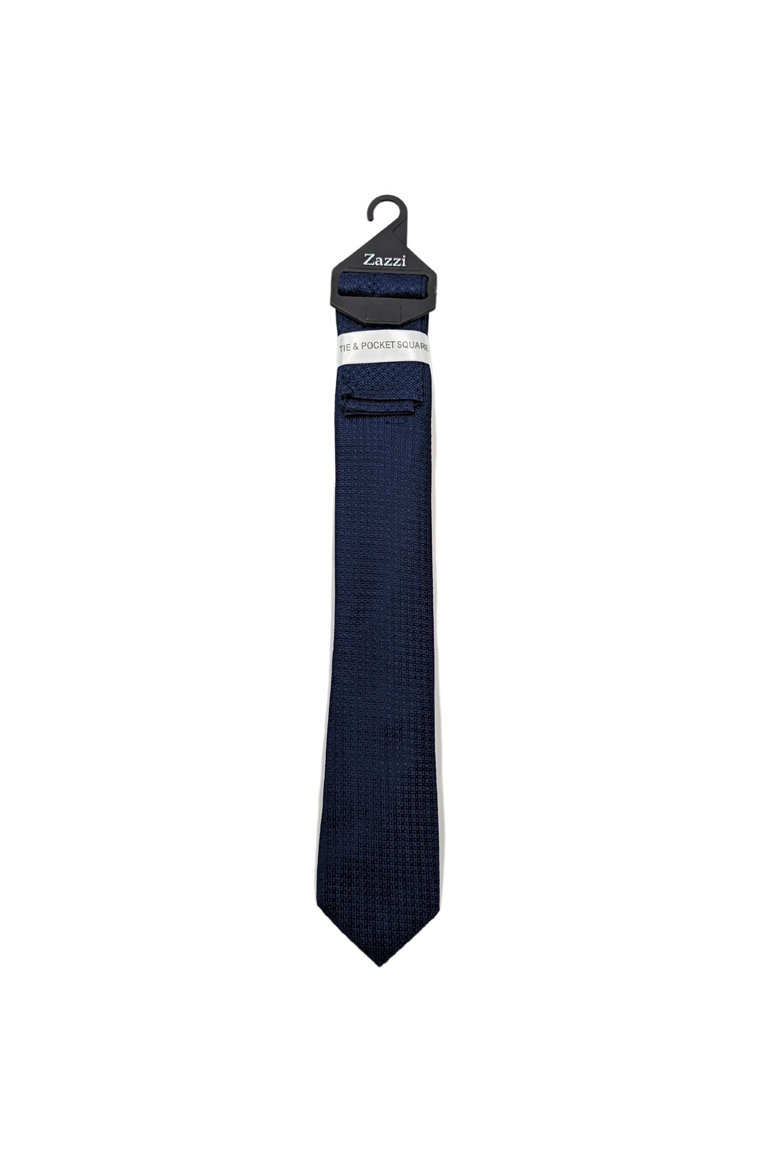 Zazzi Boyswear Navy Pattern Boys Tie & Pocket Square Navy front view