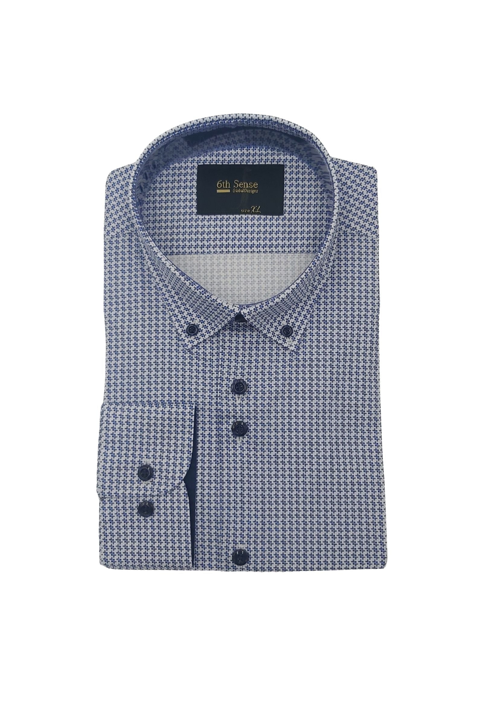 Men's Button Down Navy/Blue Pattern Shirt-Front View