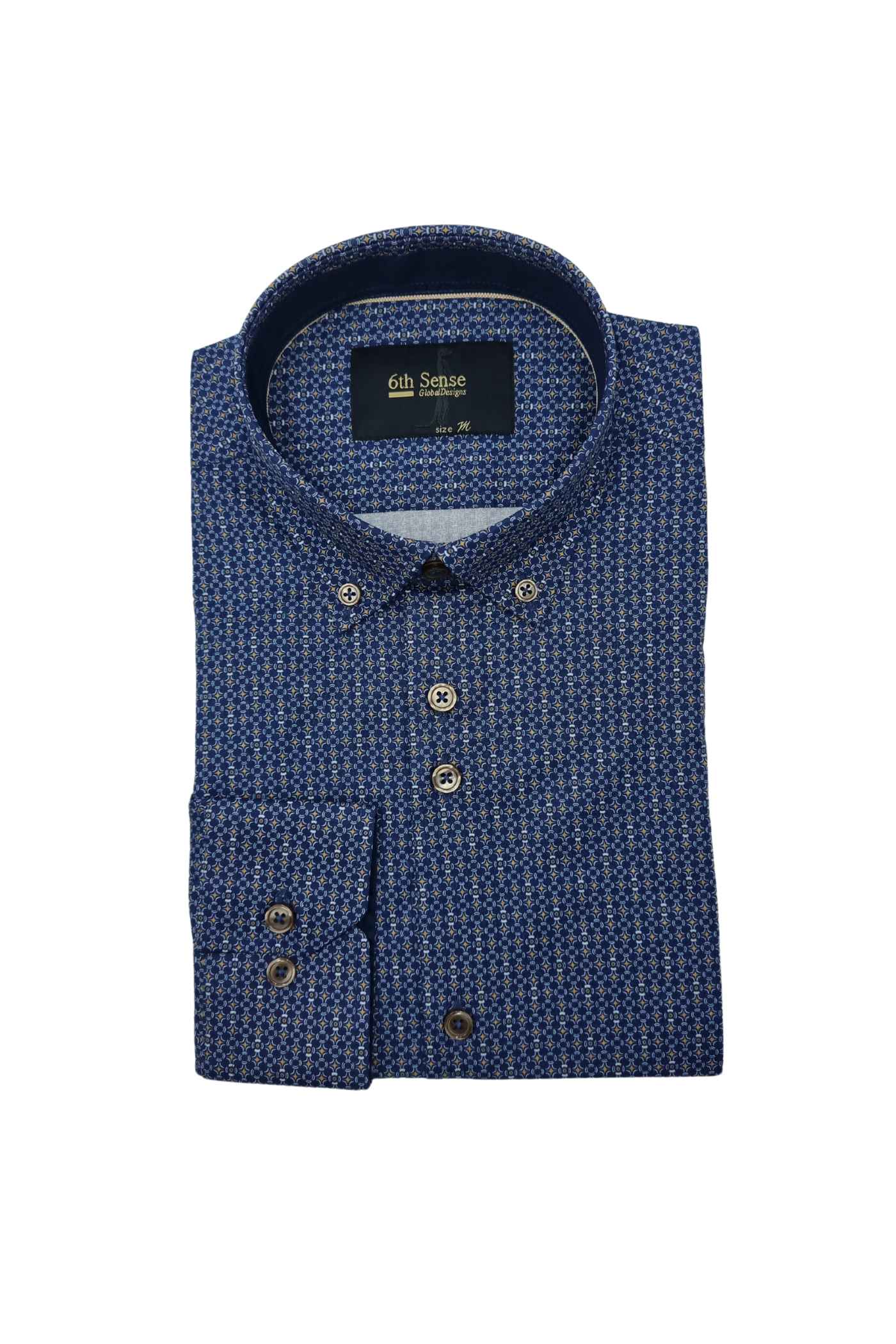 Men's Button Down Navy Orange Diamond Shirt-Front View