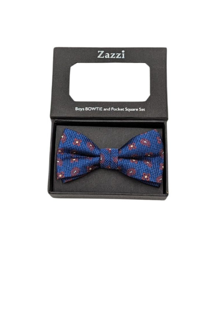 Zazzi Boyswear Navy/Burgundy Paisley Boys Bow & Pocket Square Navy/Burgundy front view
