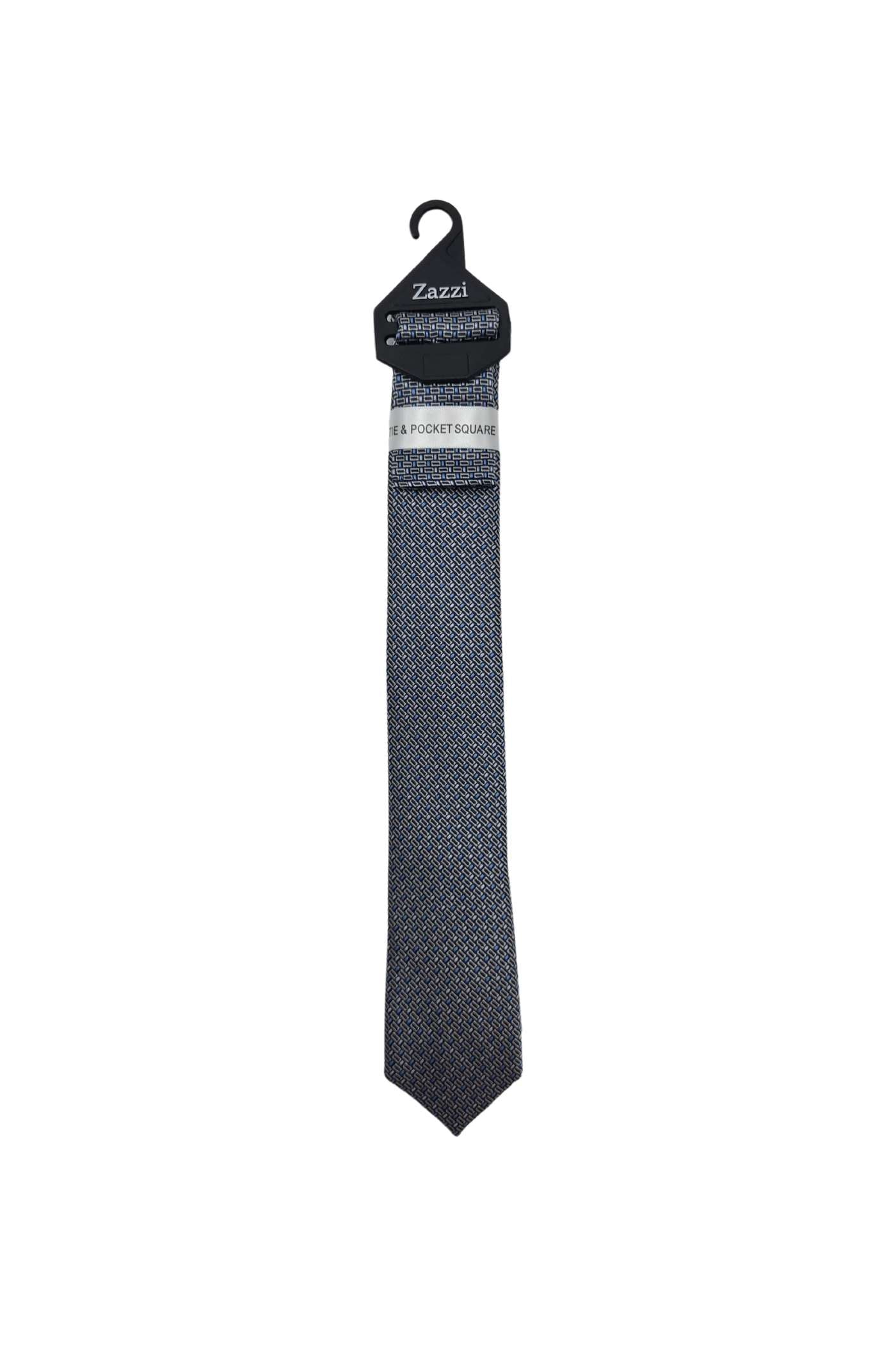 Zazzi Boyswear Kid Boys Pattern Tie & Pocket Square Set-Sand/Blue/Silver Sand/Blue/Silver front view