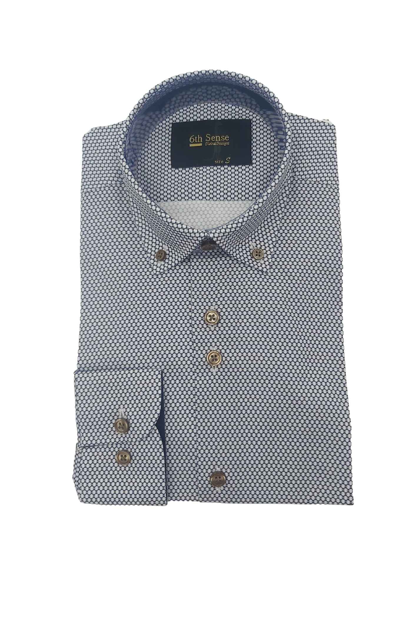 Men's Button Down Navy/White/Gold Circle Print Shirt-Front View