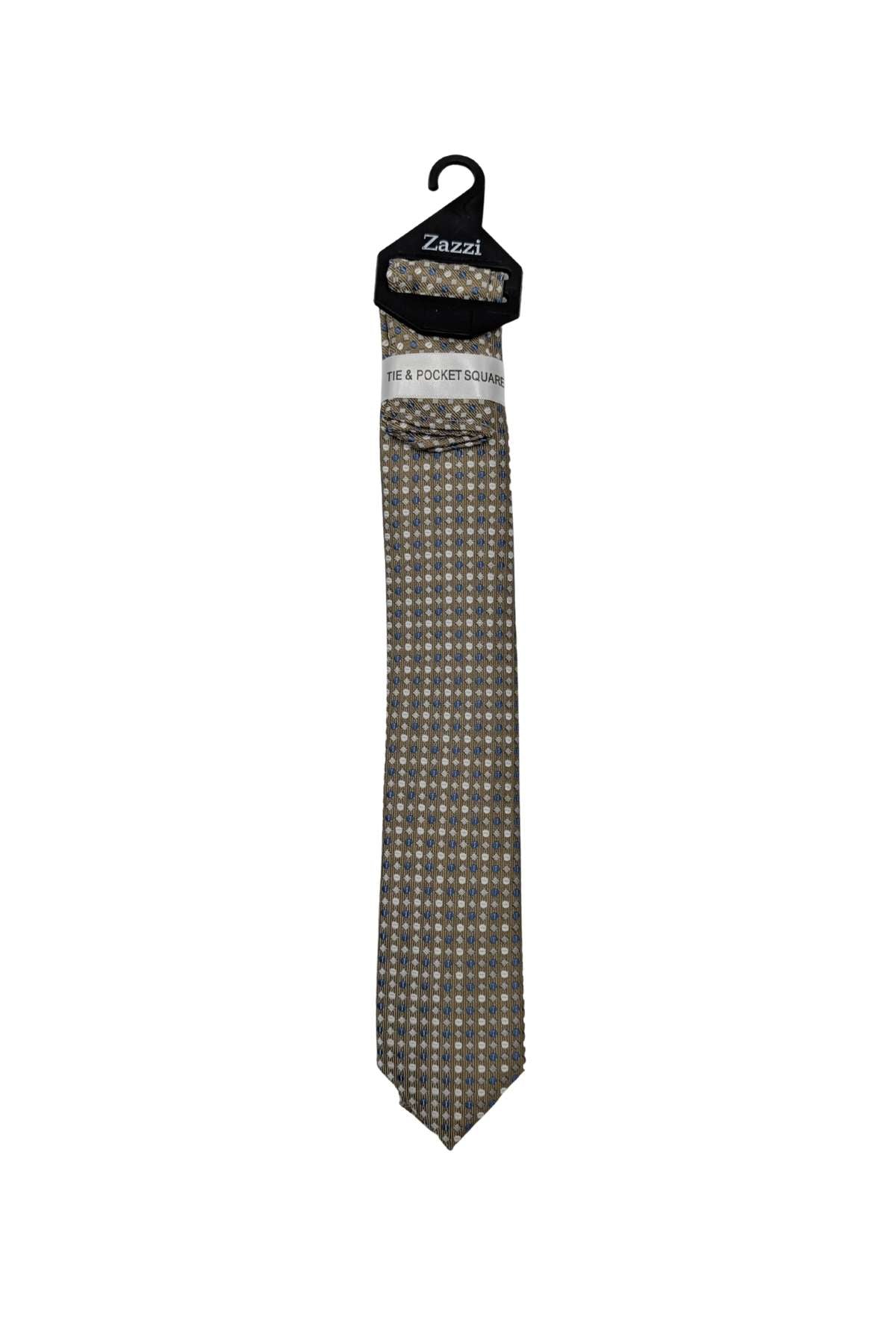 Zazzi Boyswear Boys Beige/Blue/Silver Tie & Pocket Square Set Beige/Blue/Silver front view