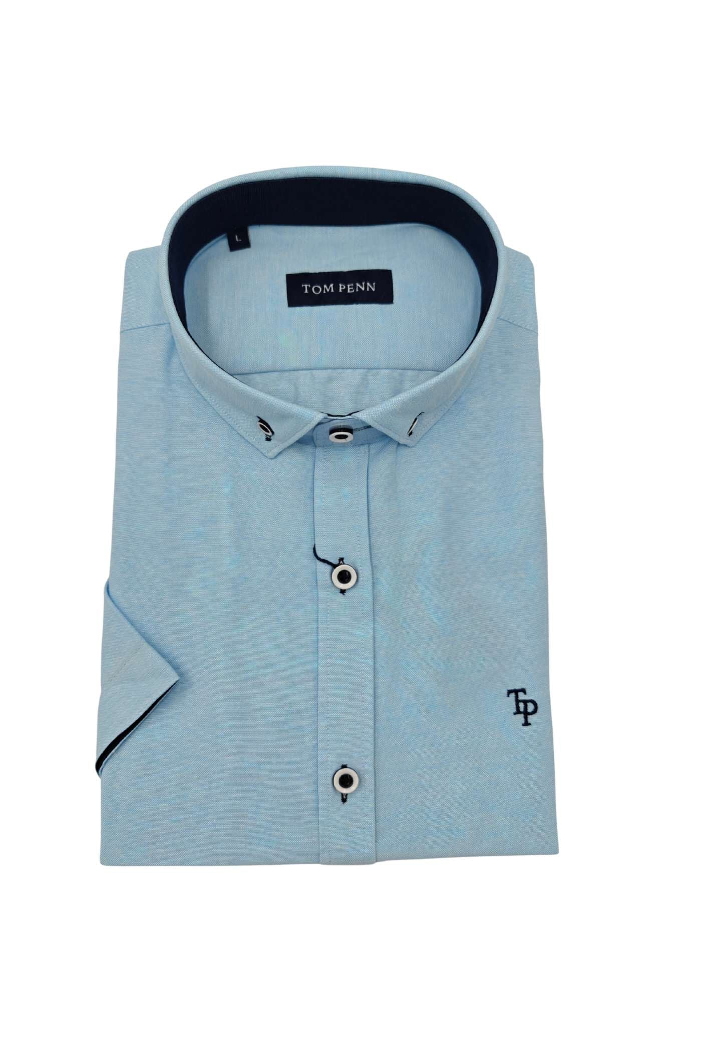 Short sleeve Oxford Ocean Shirt-Collar view-Top down view