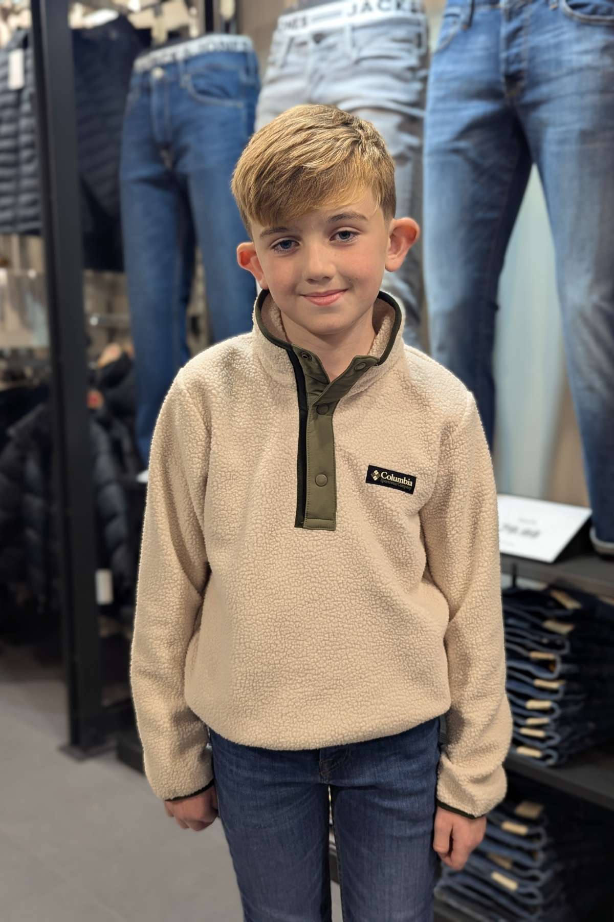 Danny in Boys Helvetia™ Ii Half Snap Fleece-Dark Stone/Stone Green