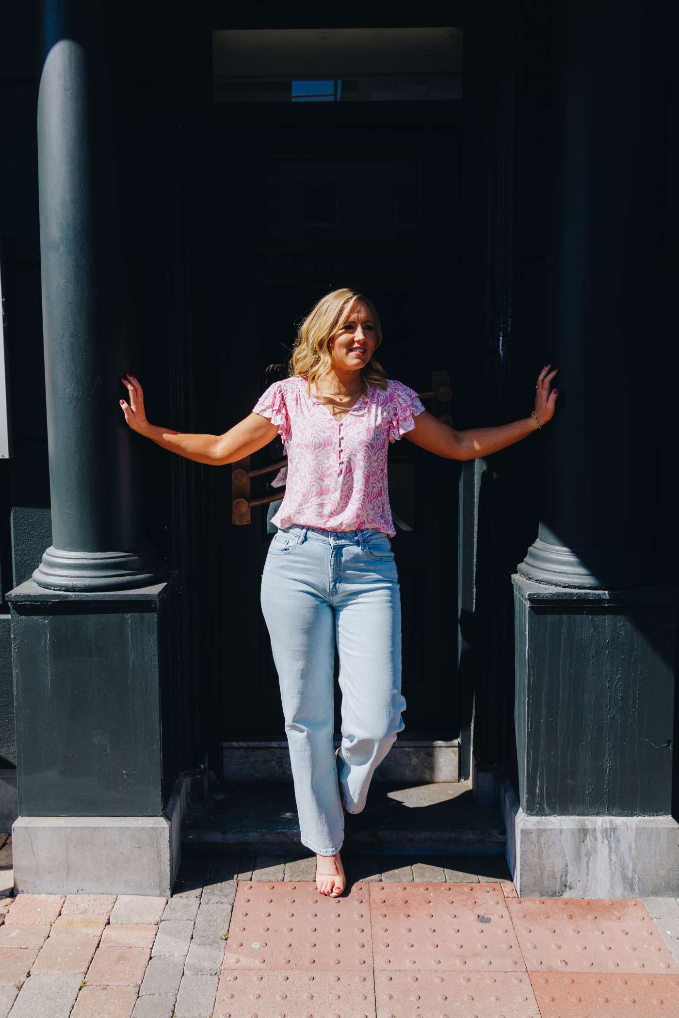 Valerie in the High Waist Straight Leg Blue Denim Jeans