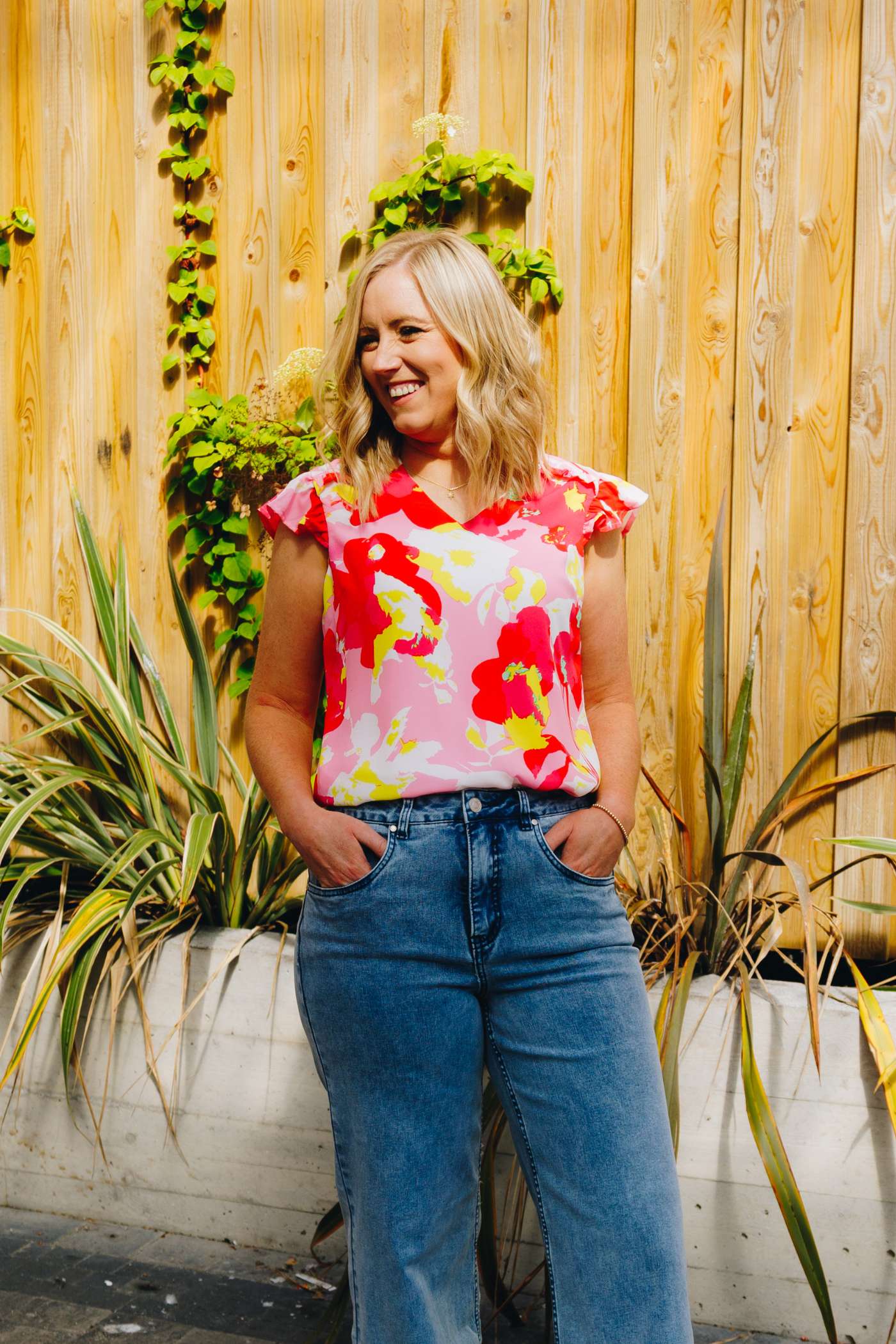 Valerie in the Leana Pink Top