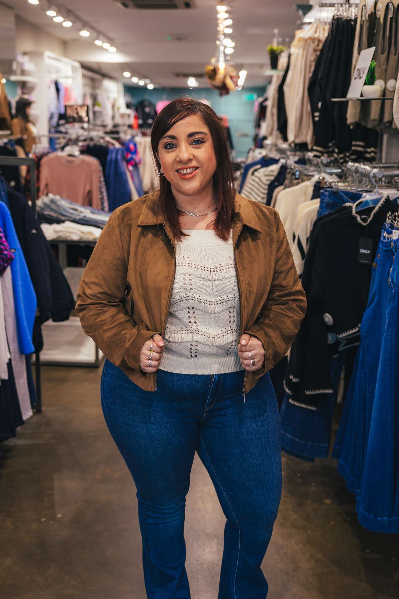 Kirsten is in the Tulip Faux Suede Zip Jacket