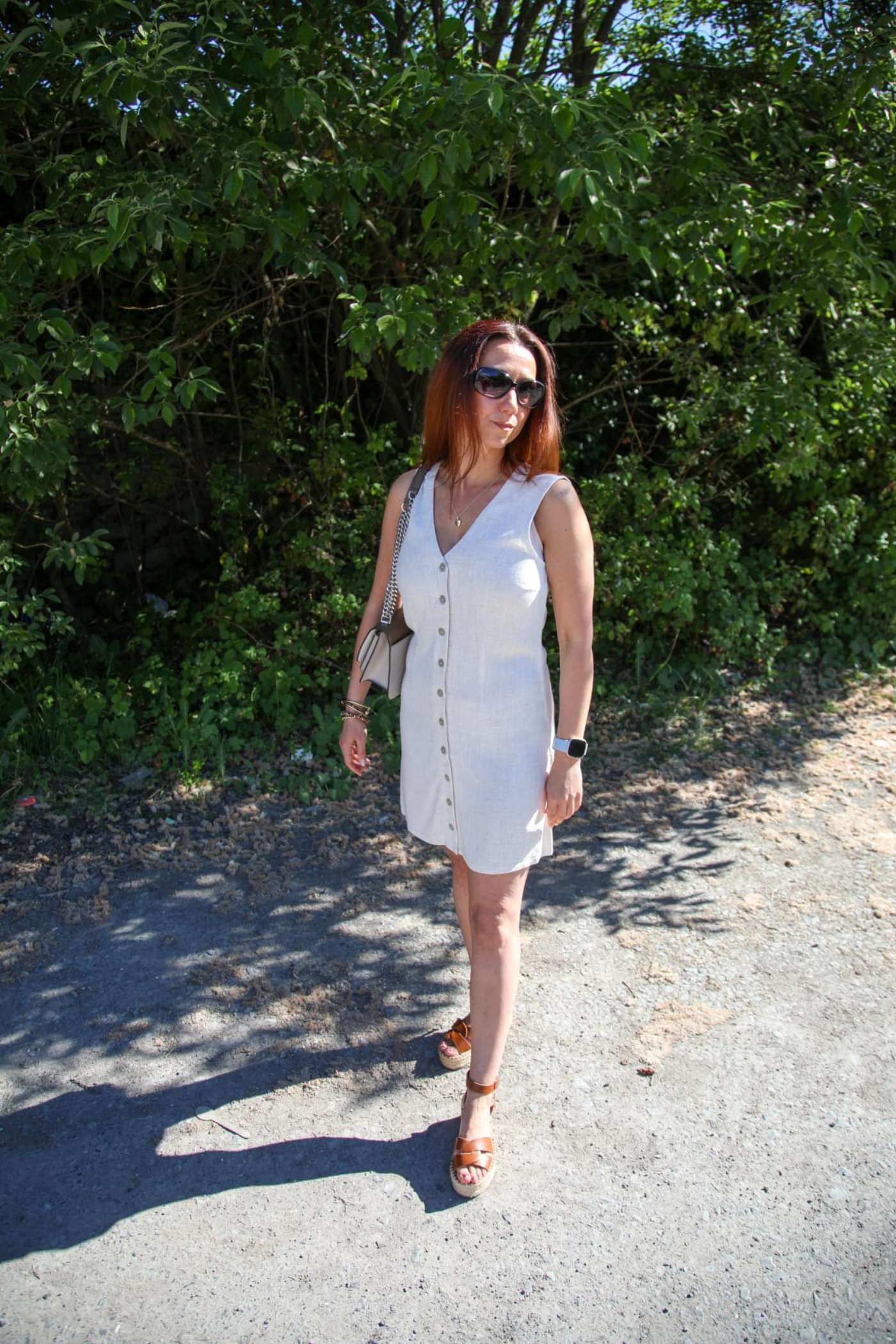 Olivia in the Siesta Linen Blend Mini Dress-Moonbeam